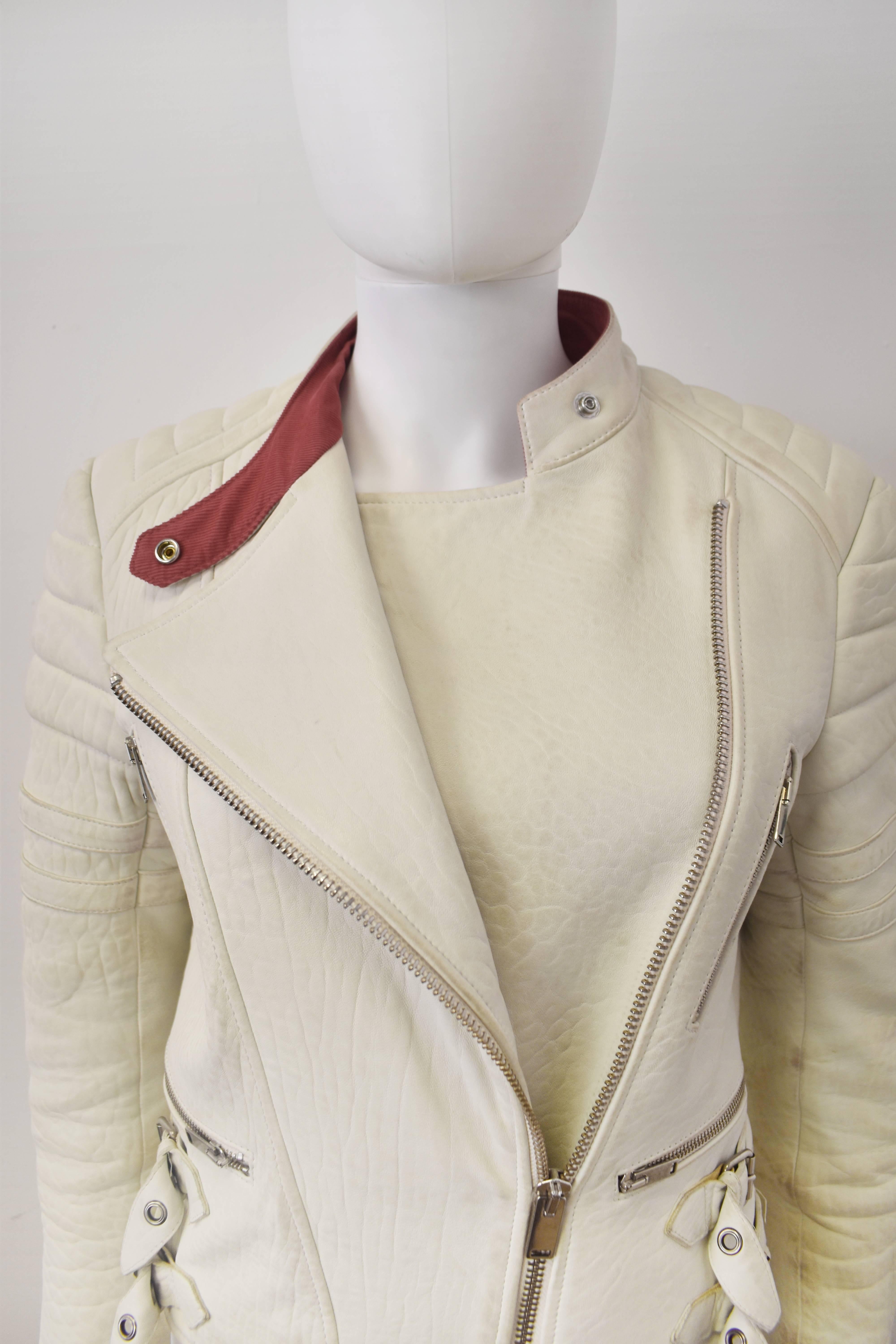 Celine Cream Leather Biker Jacket with Padding and Hardware Details A/W 2010 2