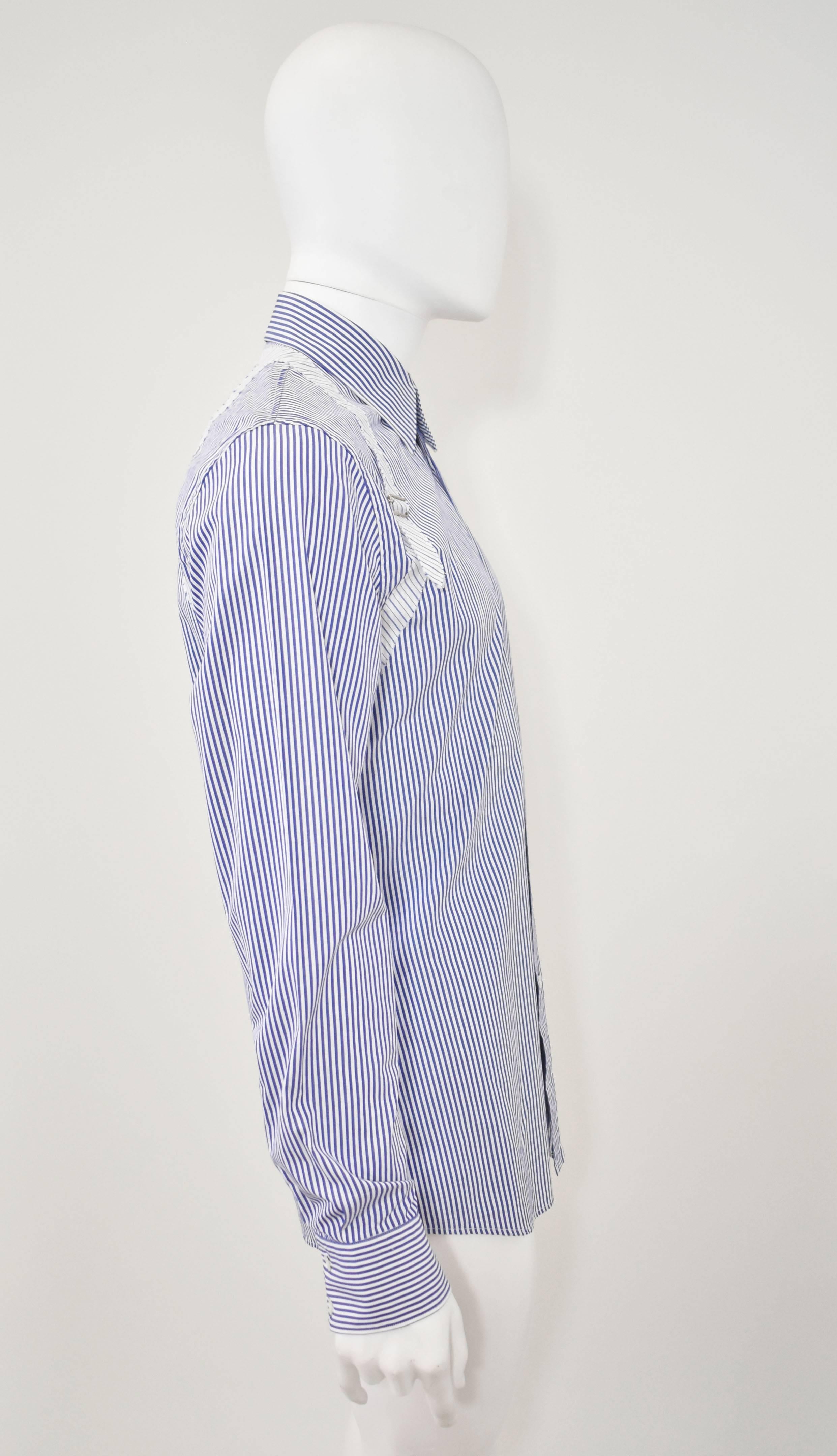 Gray Alexander McQueen White & Blue Stripe Shirt with Harness Press Sample A/W 2015