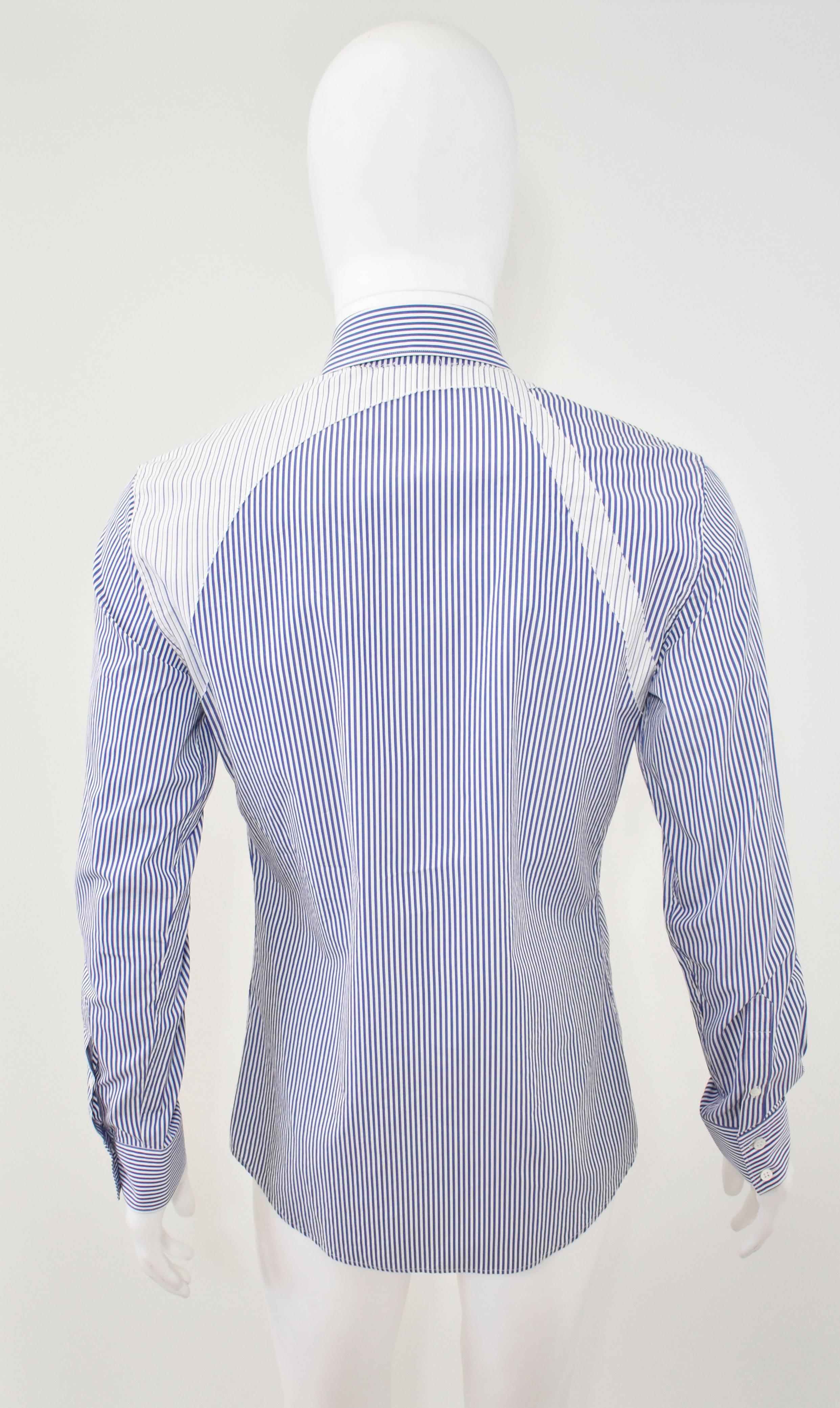 Alexander McQueen White & Blue Stripe Shirt with Harness Press Sample A/W 2015 In Excellent Condition In London, GB