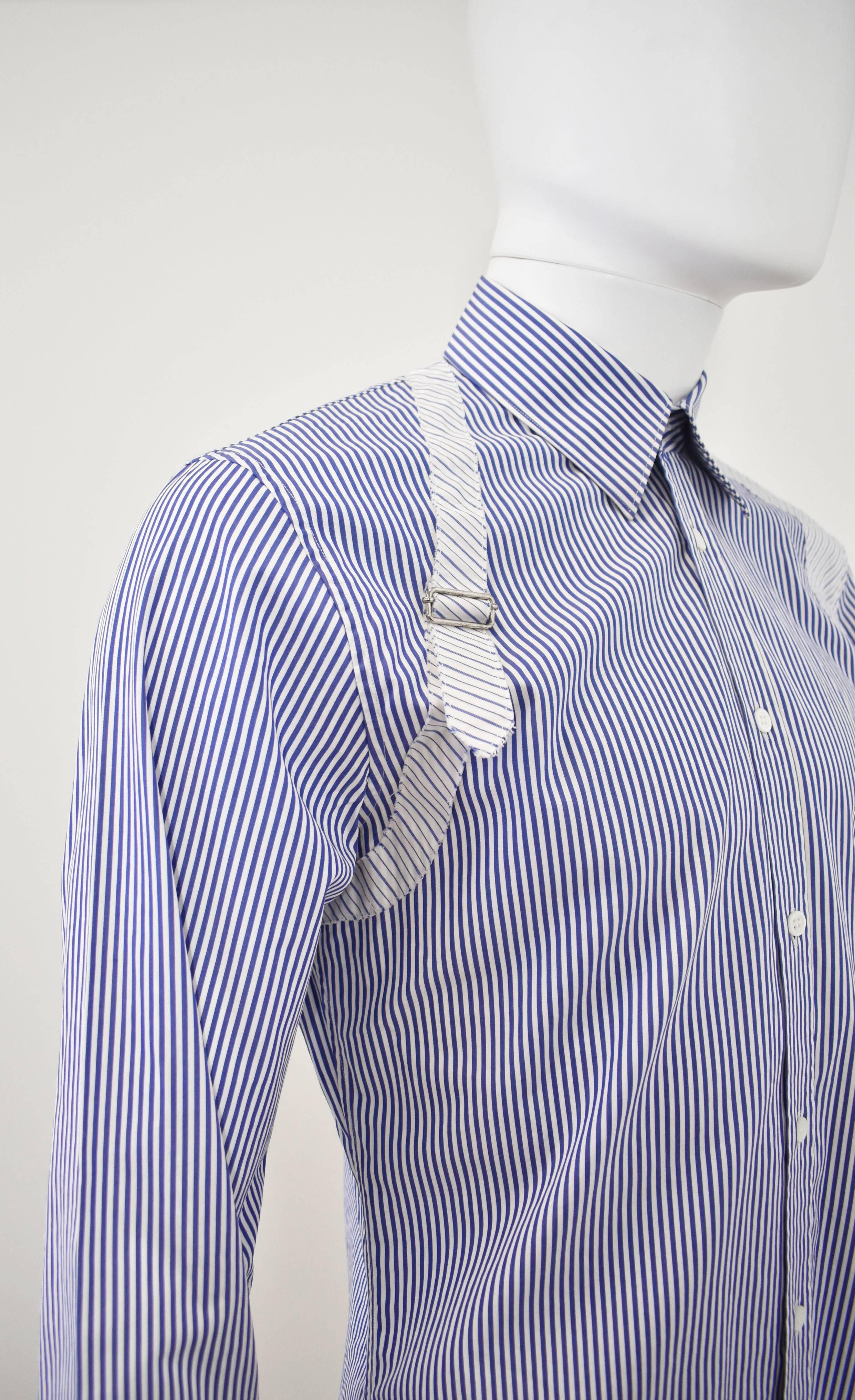 Alexander McQueen White & Blue Stripe Shirt with Harness Press Sample A/W 2015 1
