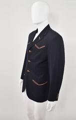 Jean Paul Gaultier Navy Jacket with Chevron Pockets Contrast Brown Piping Detail