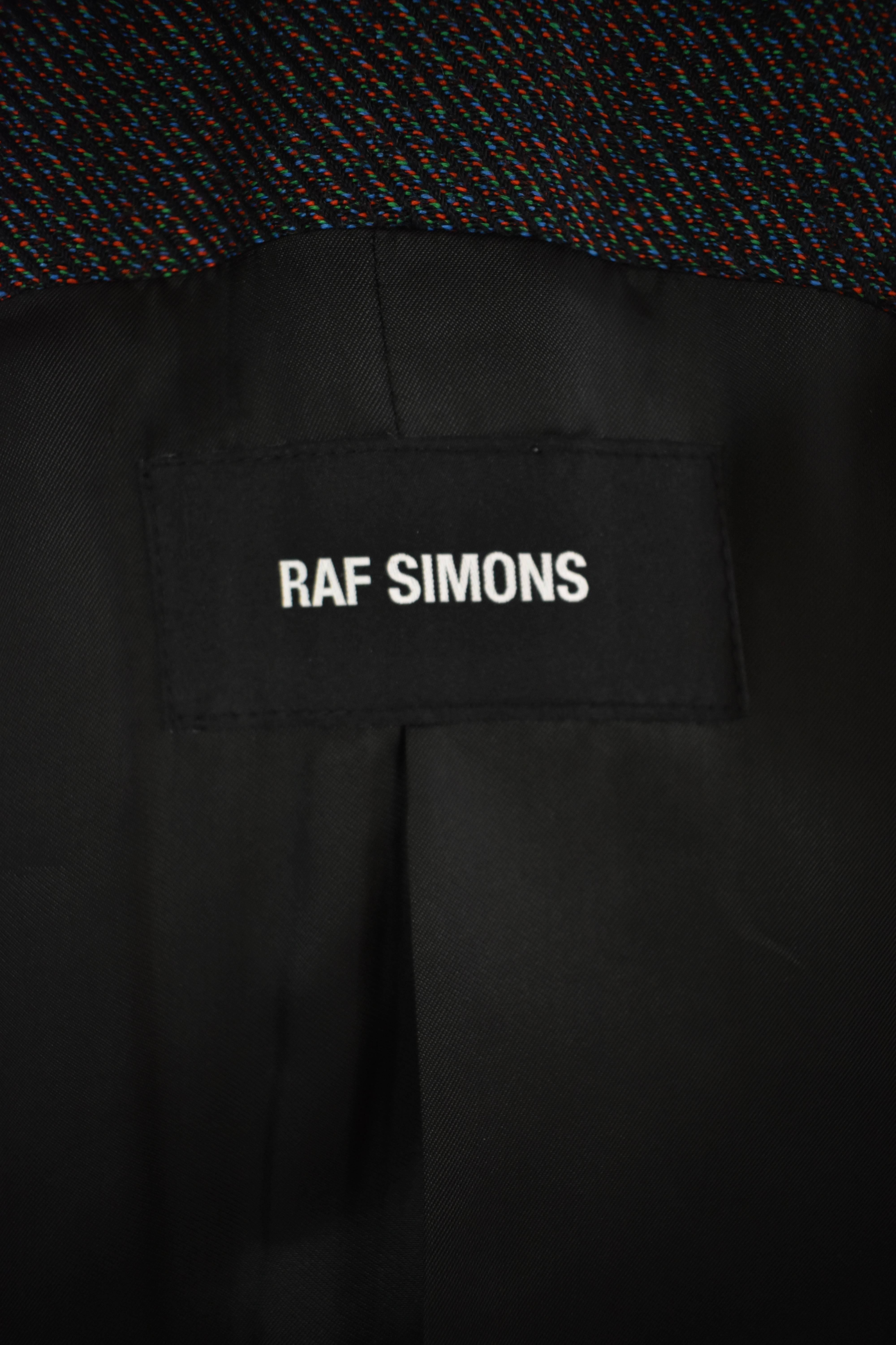 Men's Raf Simons Multicoloured Tweed Sleeveless Long Coat with Belt and Hardware Detai