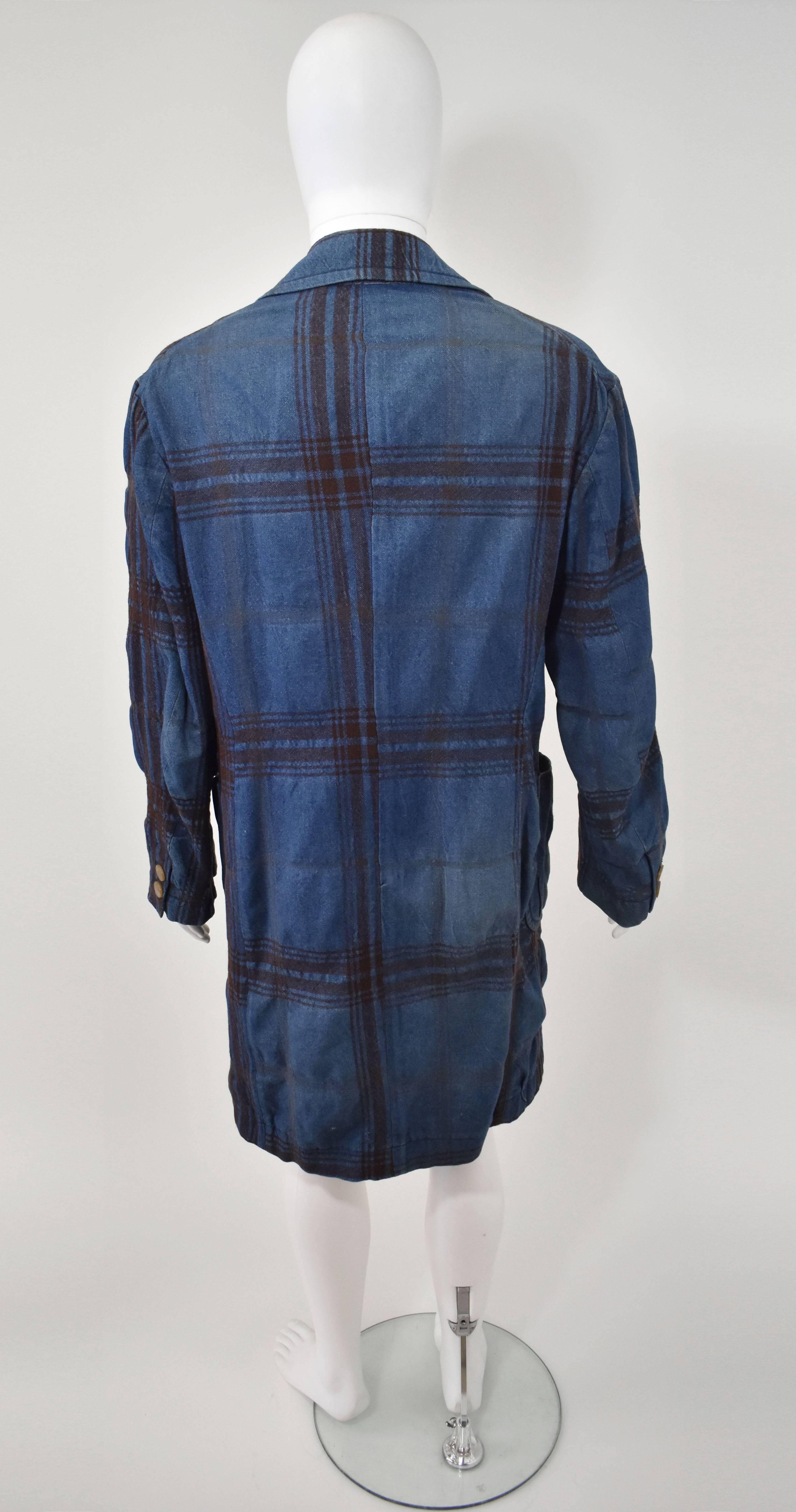 Vivienne Westwood Denim and Brown Check Wool Coat  In Excellent Condition In London, GB