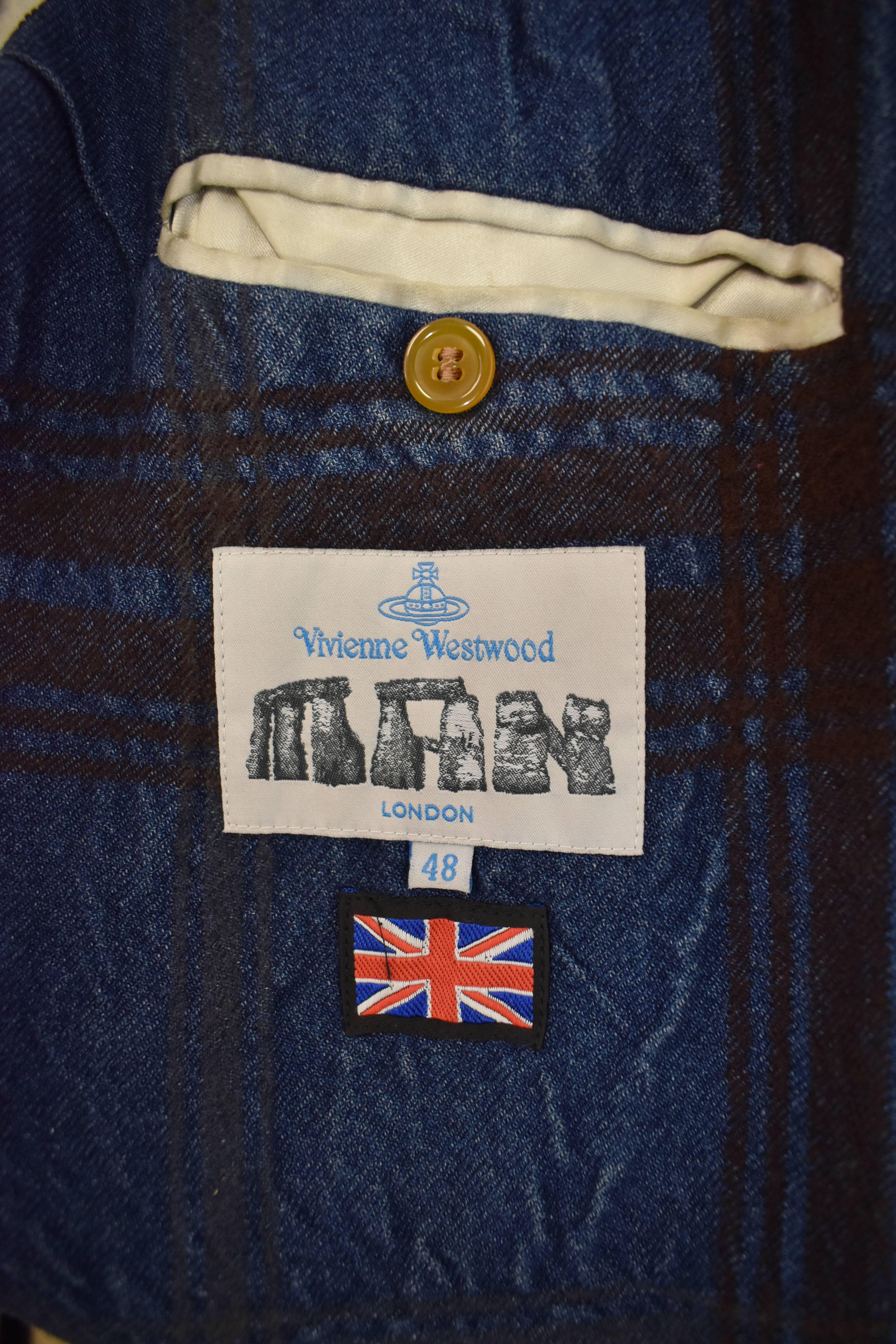 Men's Vivienne Westwood Denim and Brown Check Wool Coat 