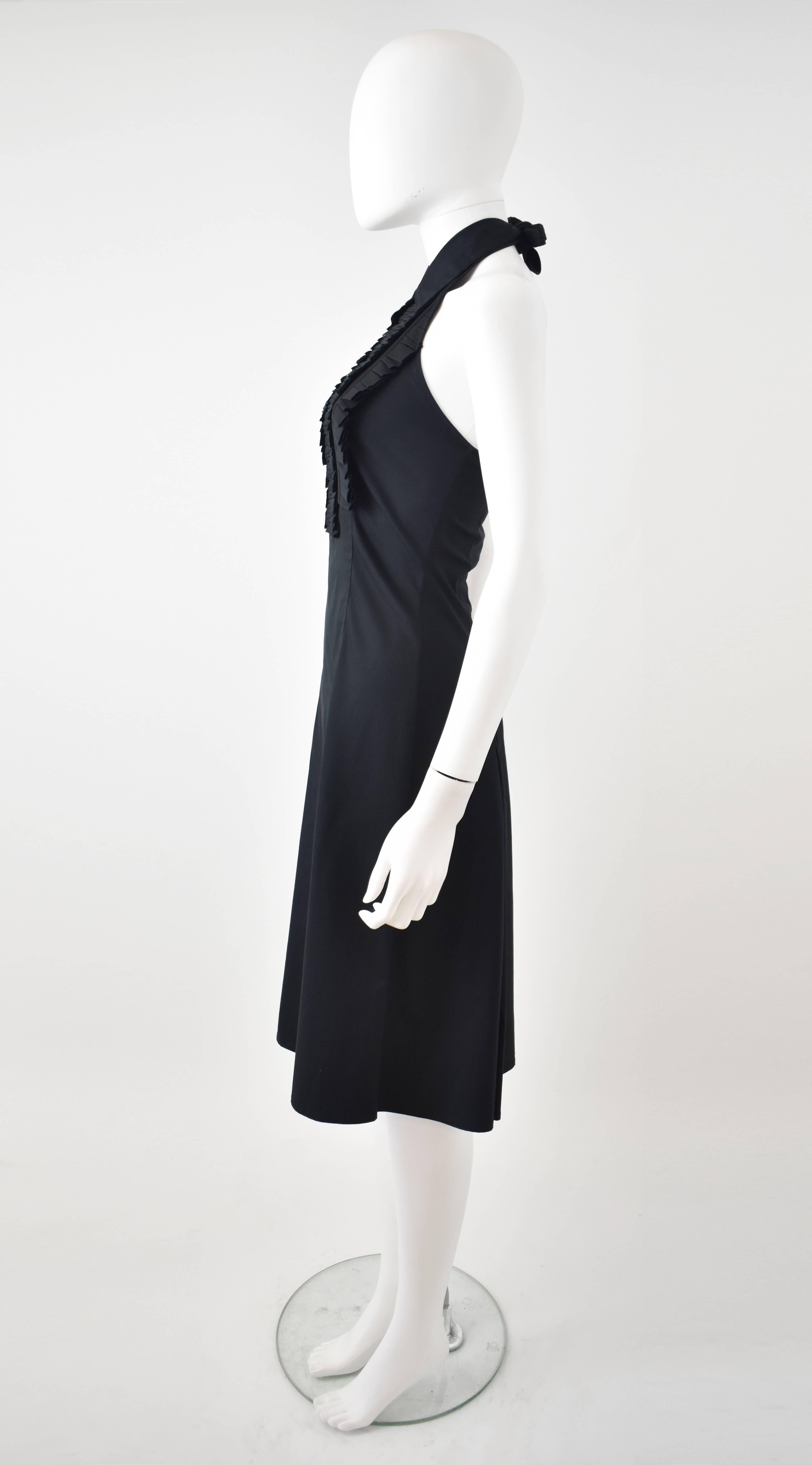 Celine Black Halterneck Dress with Collar and Ruffled Bib Front In Excellent Condition In London, GB