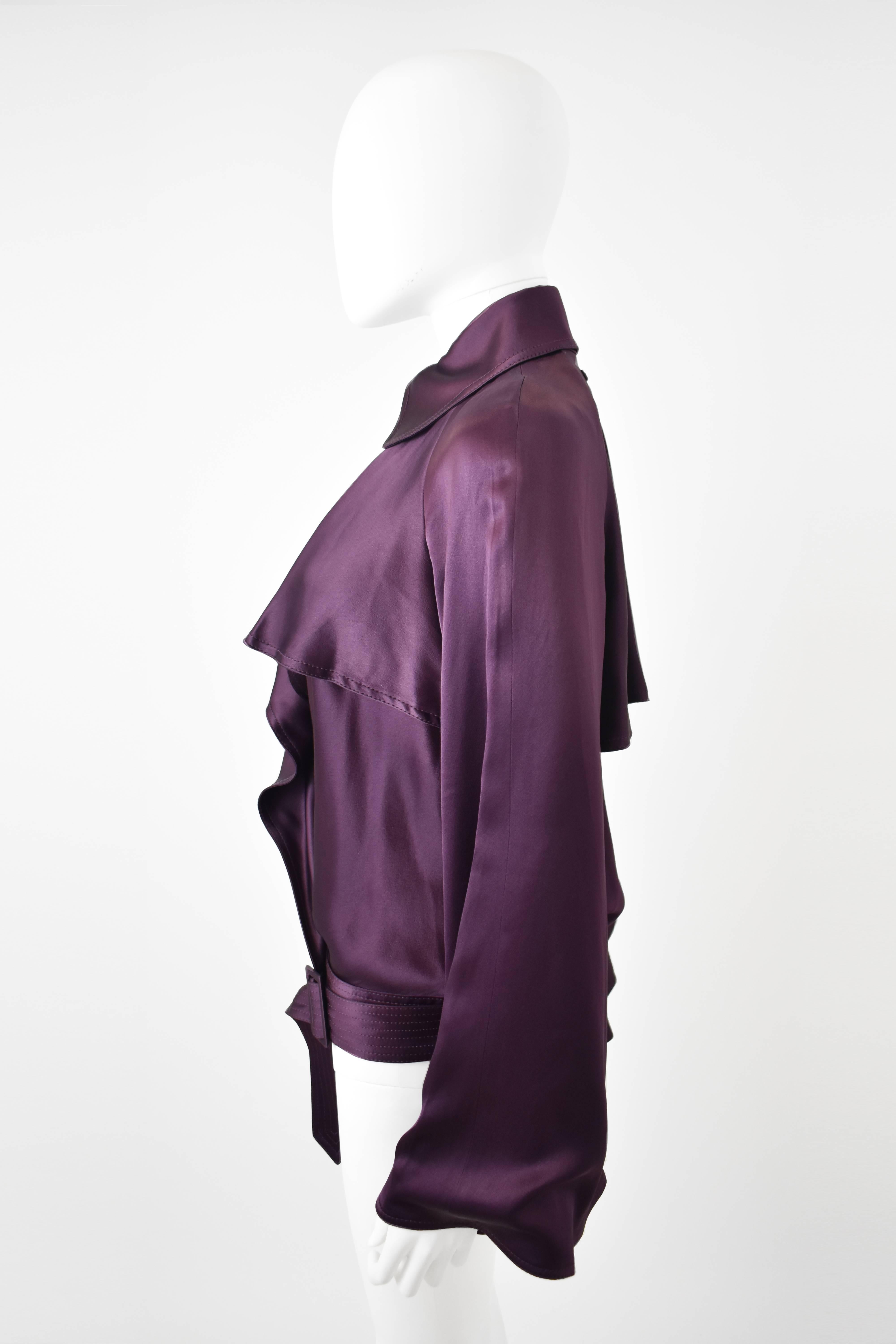 Black  Gaultier Purple Ruffle Wrap-around Top with Bell Sleeves and Collar