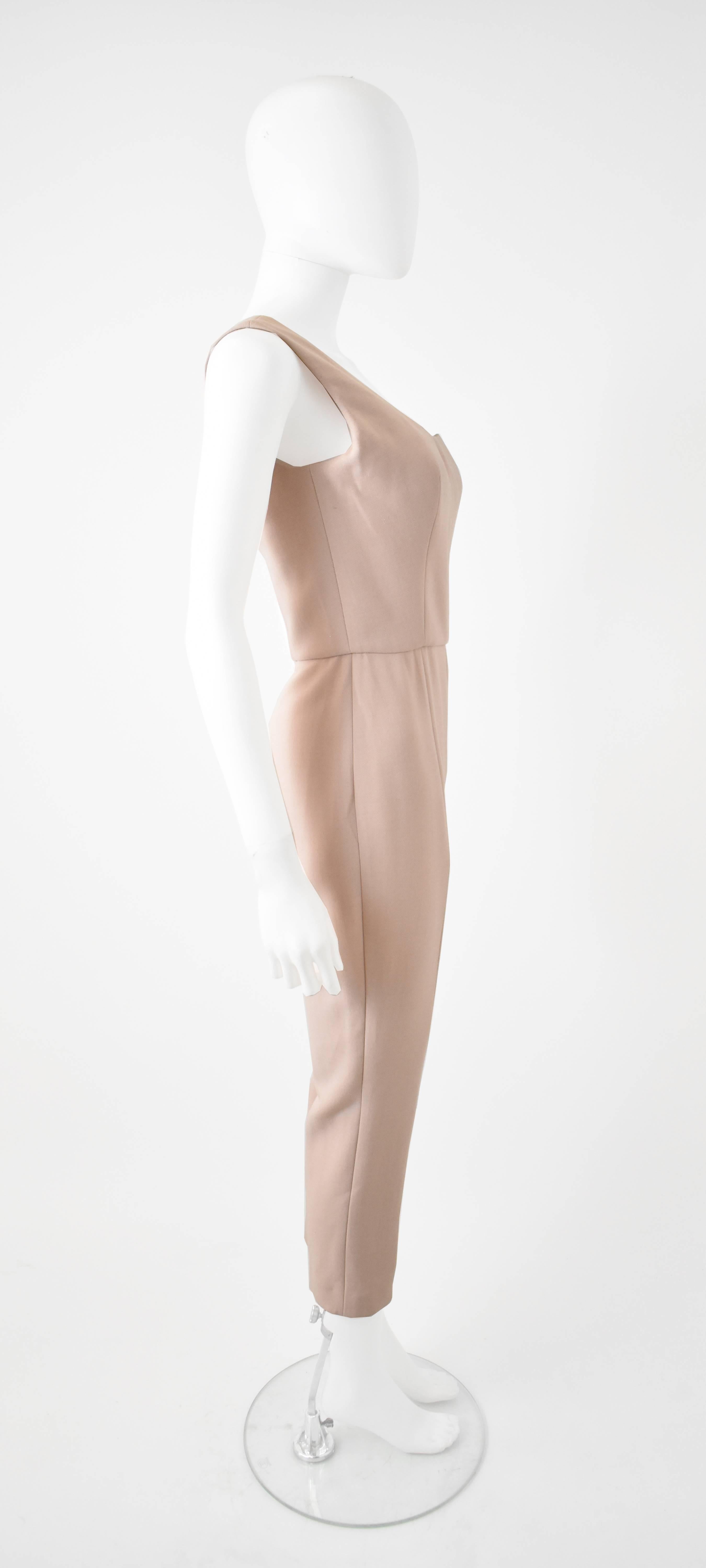 Beige Alexander McQueen Blush Pink One Shoulder Slim Fit Jumpsuit 2015