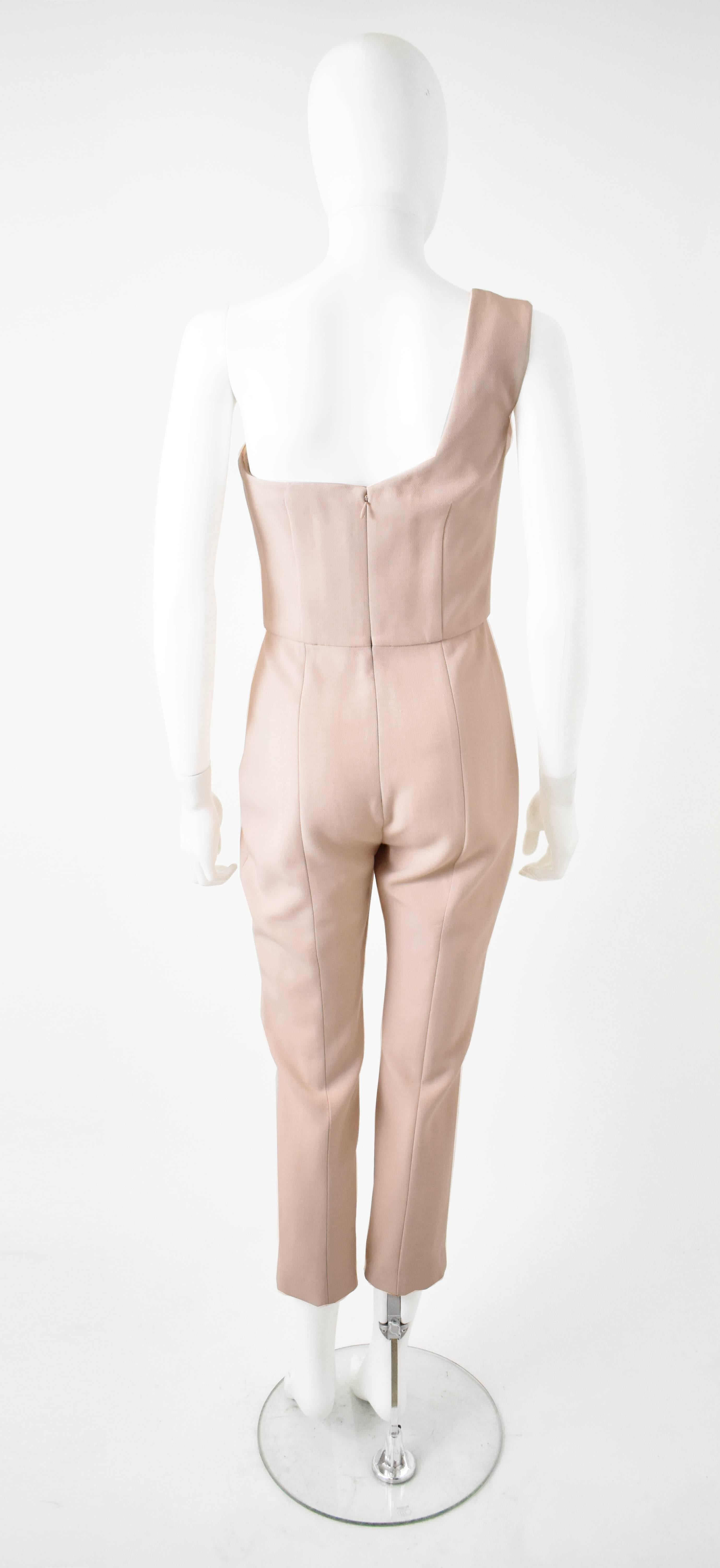 Alexander McQueen Blush Pink One Shoulder Slim Fit Jumpsuit 2015 In New Condition In London, GB