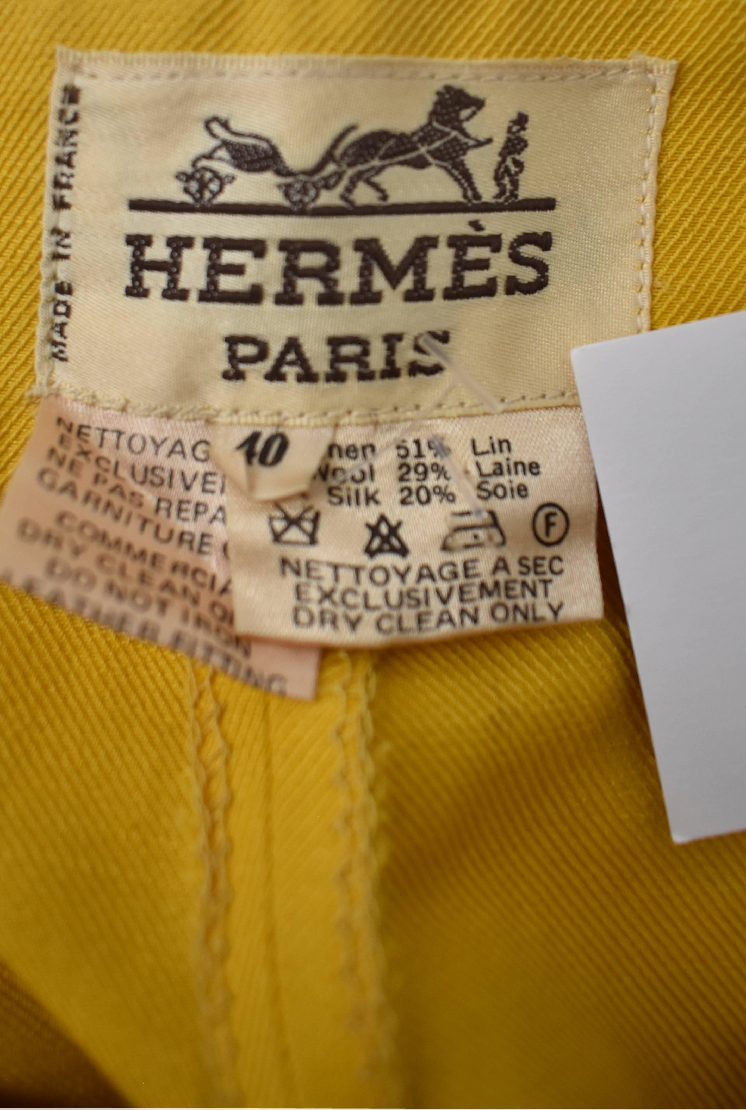 Hermes Mustard Yellow Jodhpur Trousers with Eyelet and Leather Tie Details For Sale 1