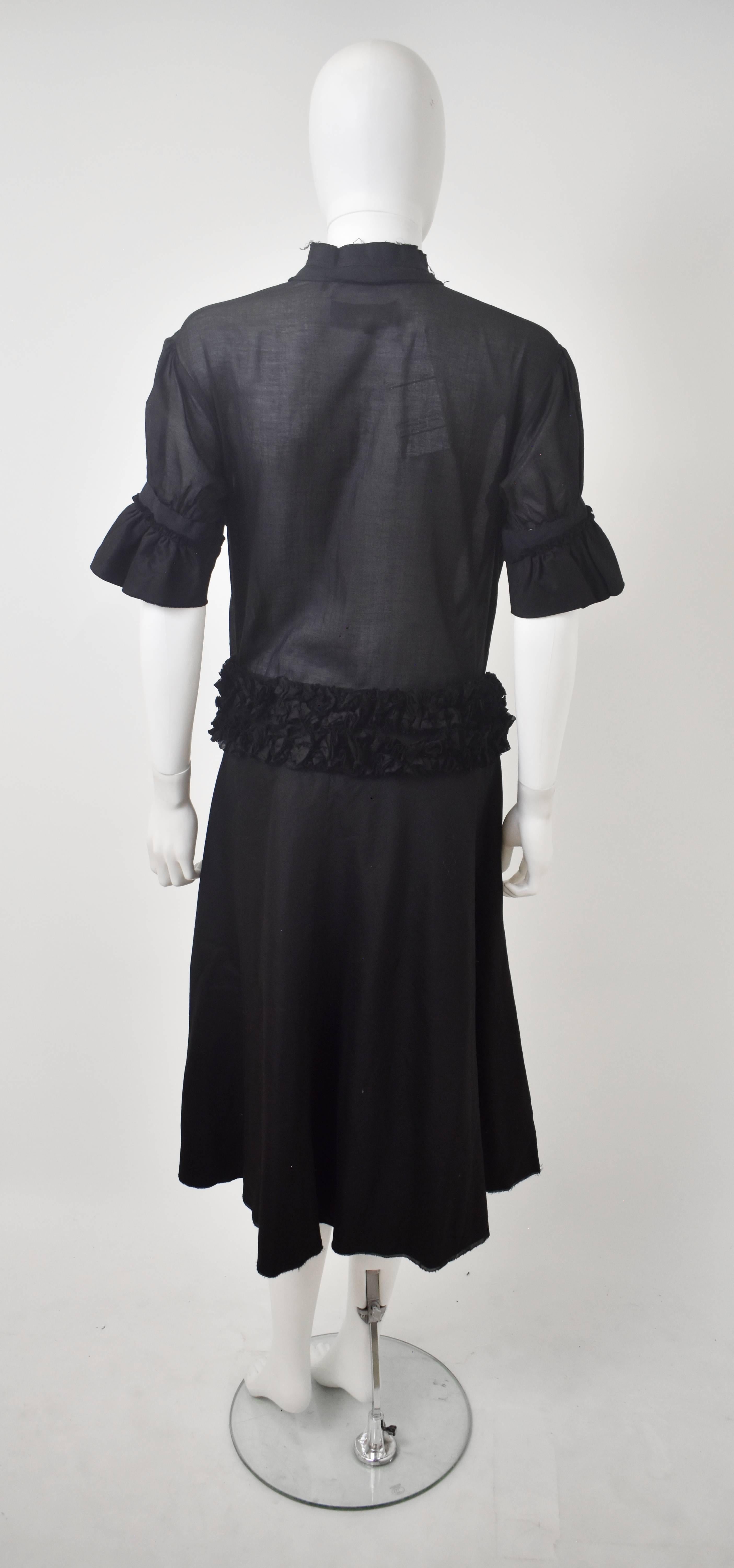 Women's Comme des Garcons Tricot Black Dress with Sheer Top and Ruffle Detail Skirt 2007