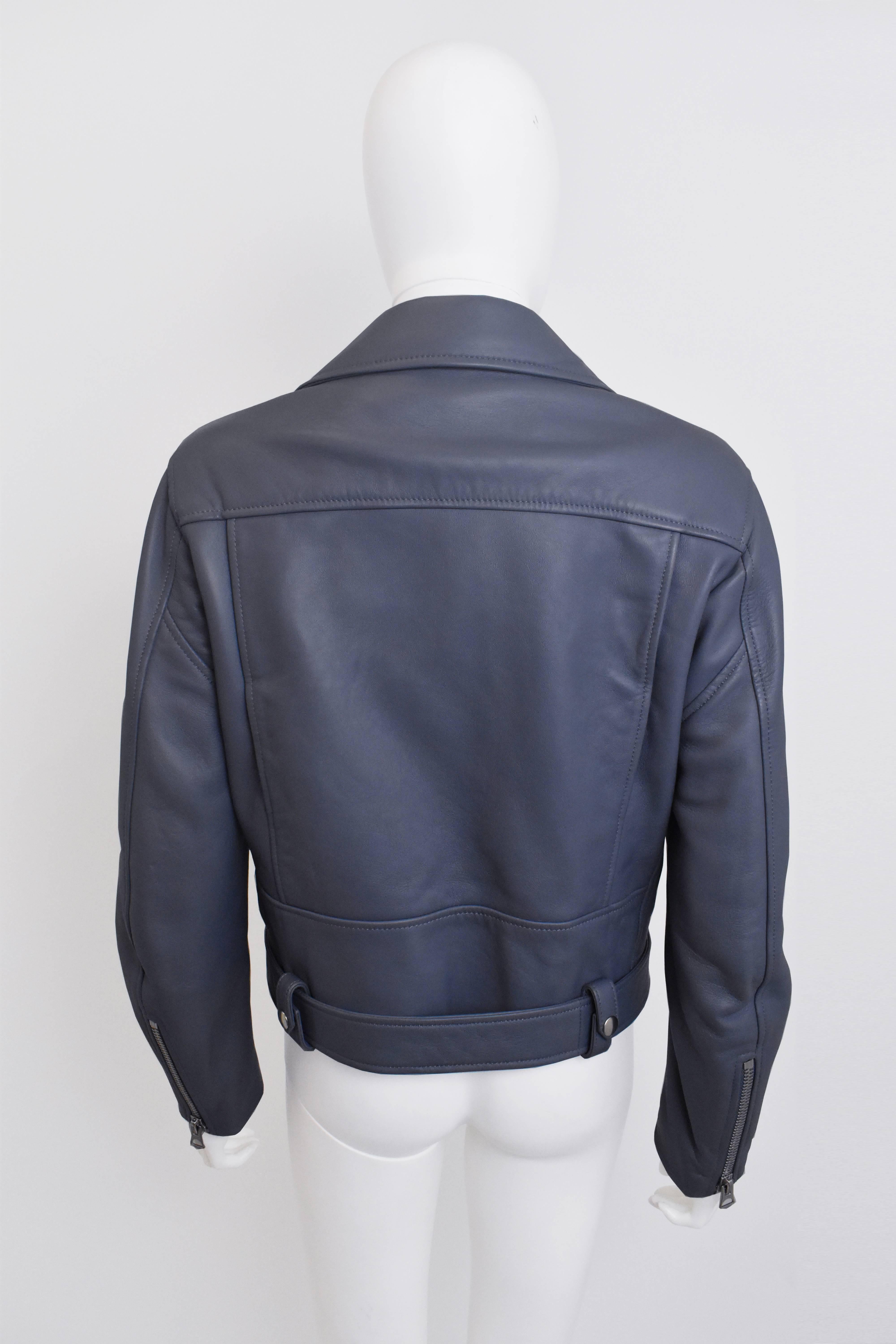 Acne Studios Blue/Purple Leather Biker Jacket In Excellent Condition In London, GB