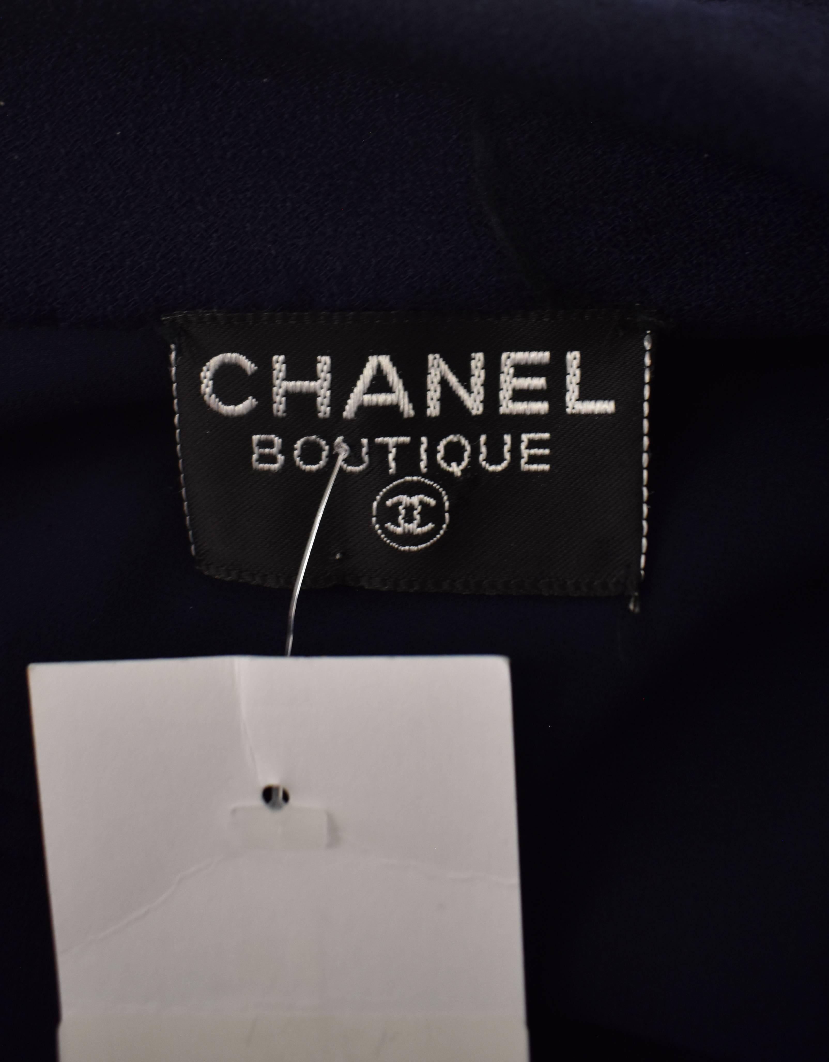 1990's Chanel Navy Blue Wool Shirt Dress with Oversize White Buttons For Sale 1