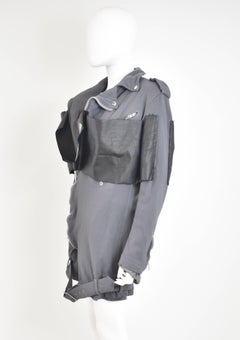 Comme des Garcons Grey Longline Jacket with Black Vinyl Panels 2010