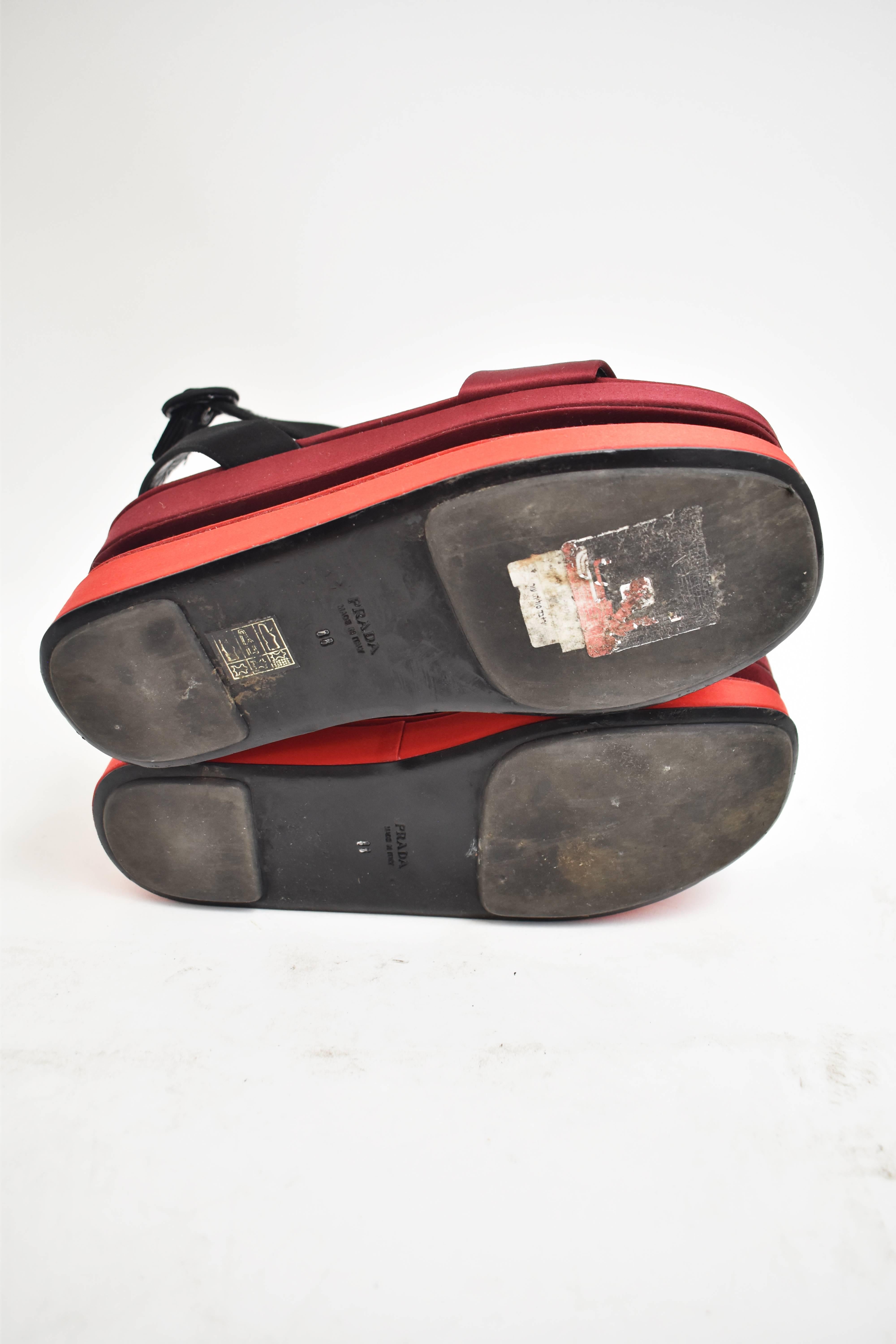 Brown Prada Red Satin Platform Wooden Heel Sandals Japanese Geta Inspired S/S 13