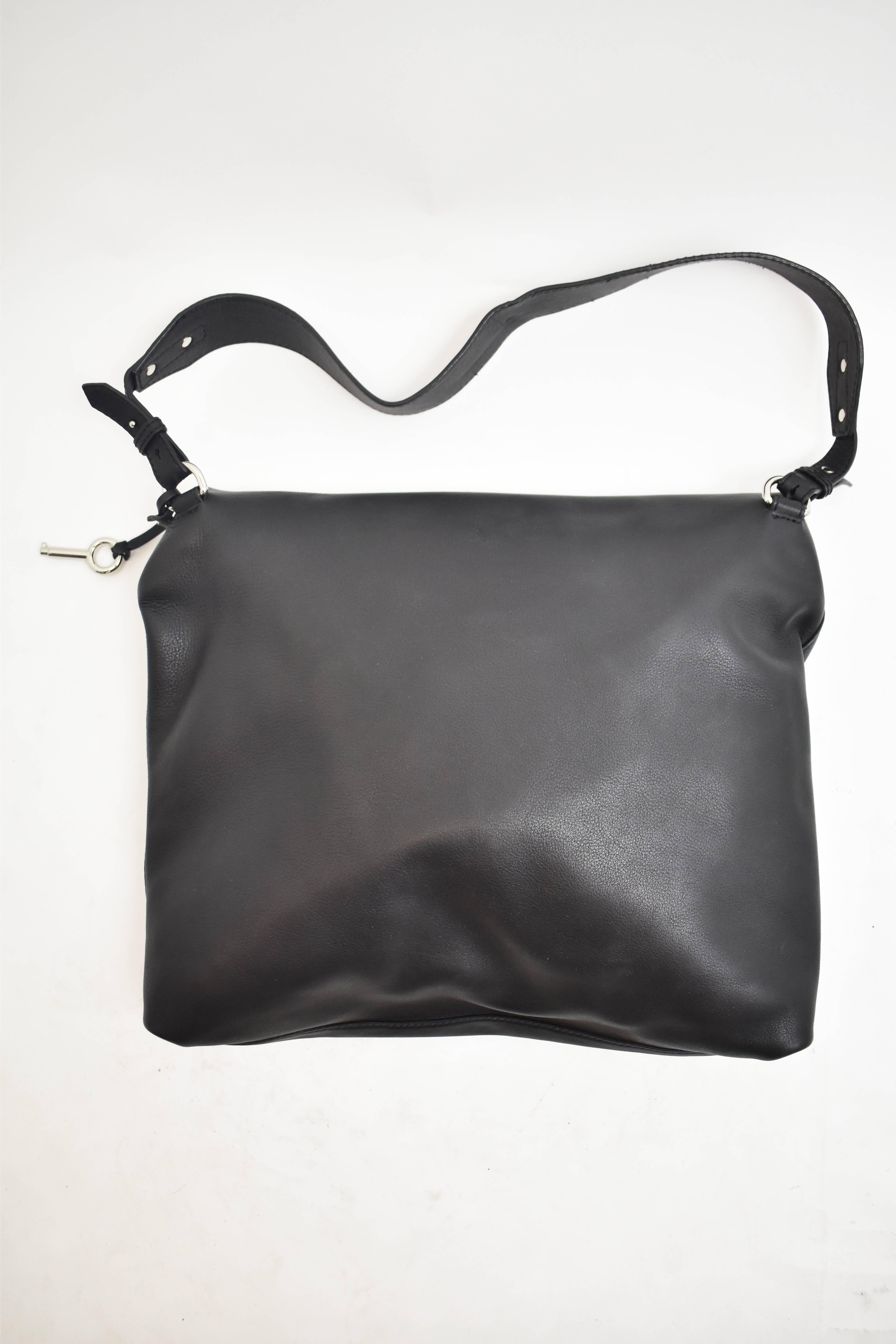 black leather handbag with silver hardware