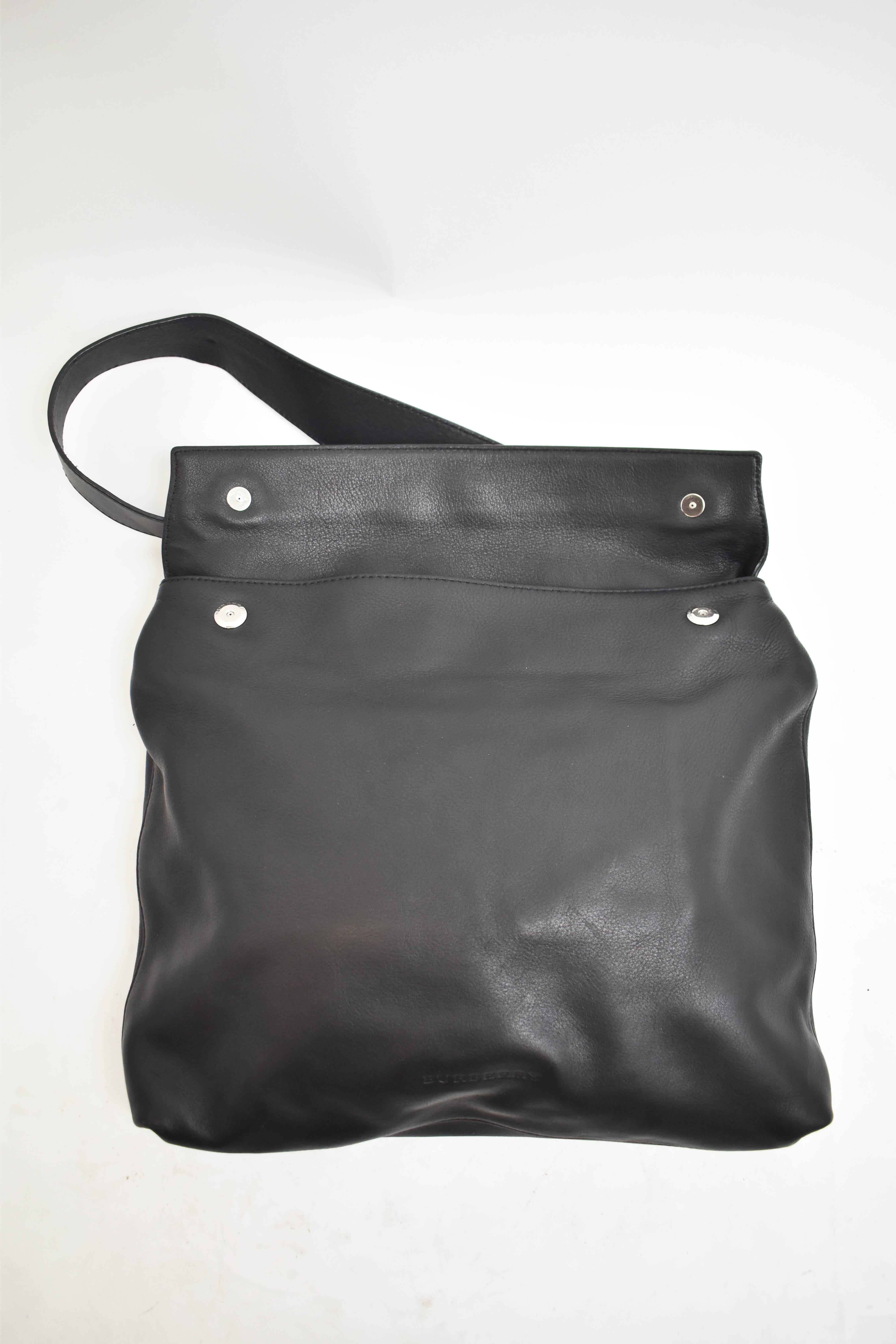 Women's Burberry Black Leather Handbag with Silver Hardware Padlock 