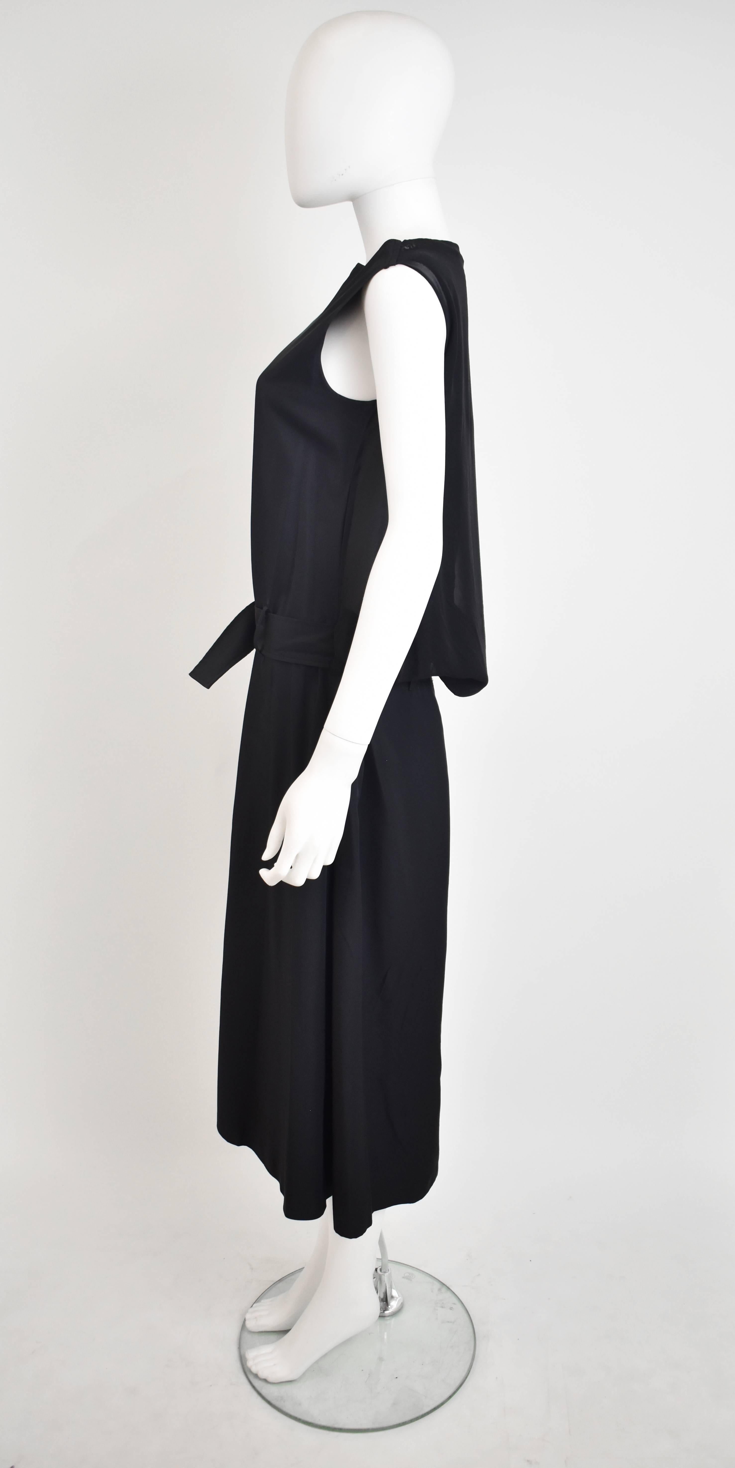 Yohji Yamamoto Black Lace-Back Dress with Waist Belt  In Excellent Condition For Sale In London, GB