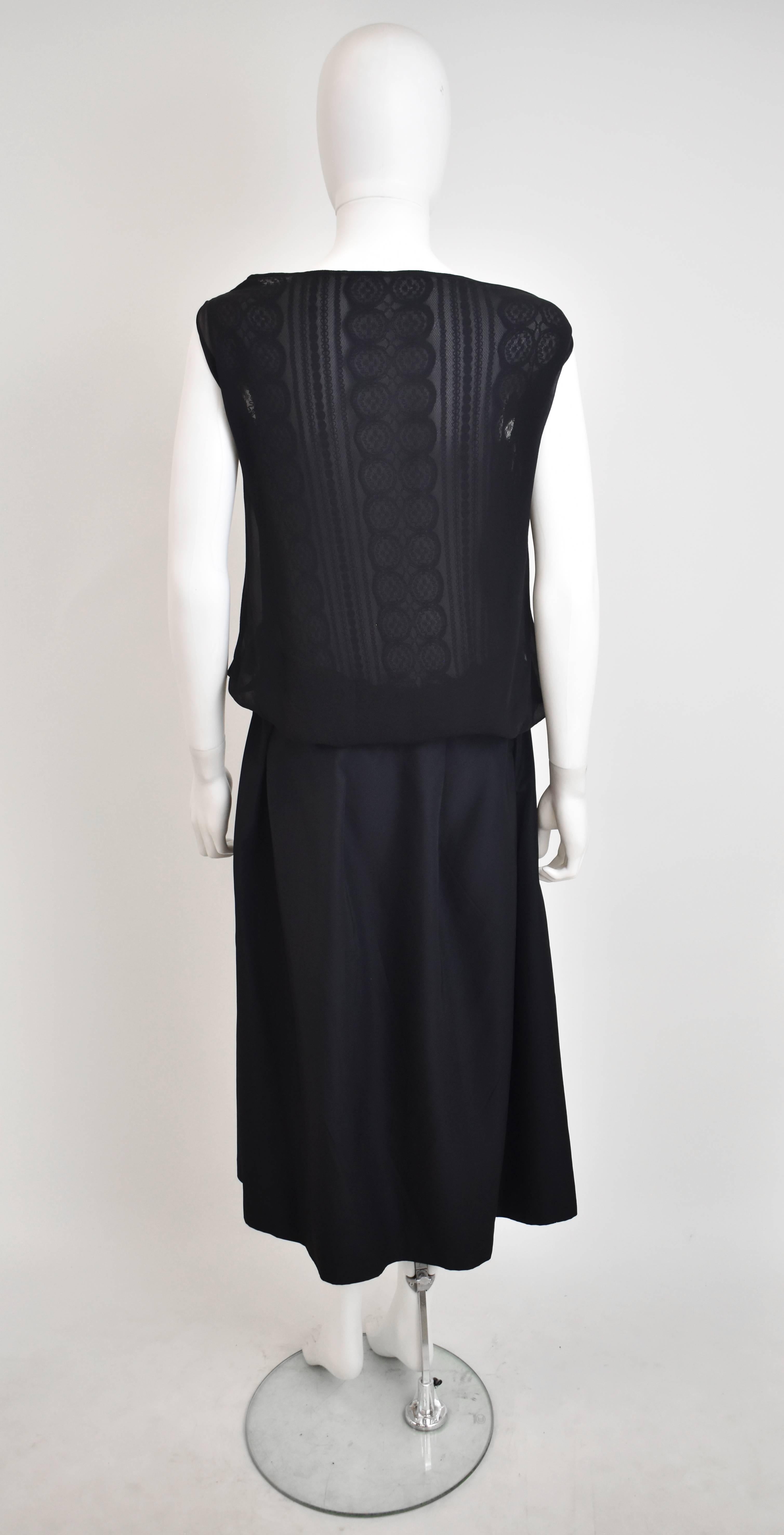 Women's Yohji Yamamoto Black Lace-Back Dress with Waist Belt  For Sale