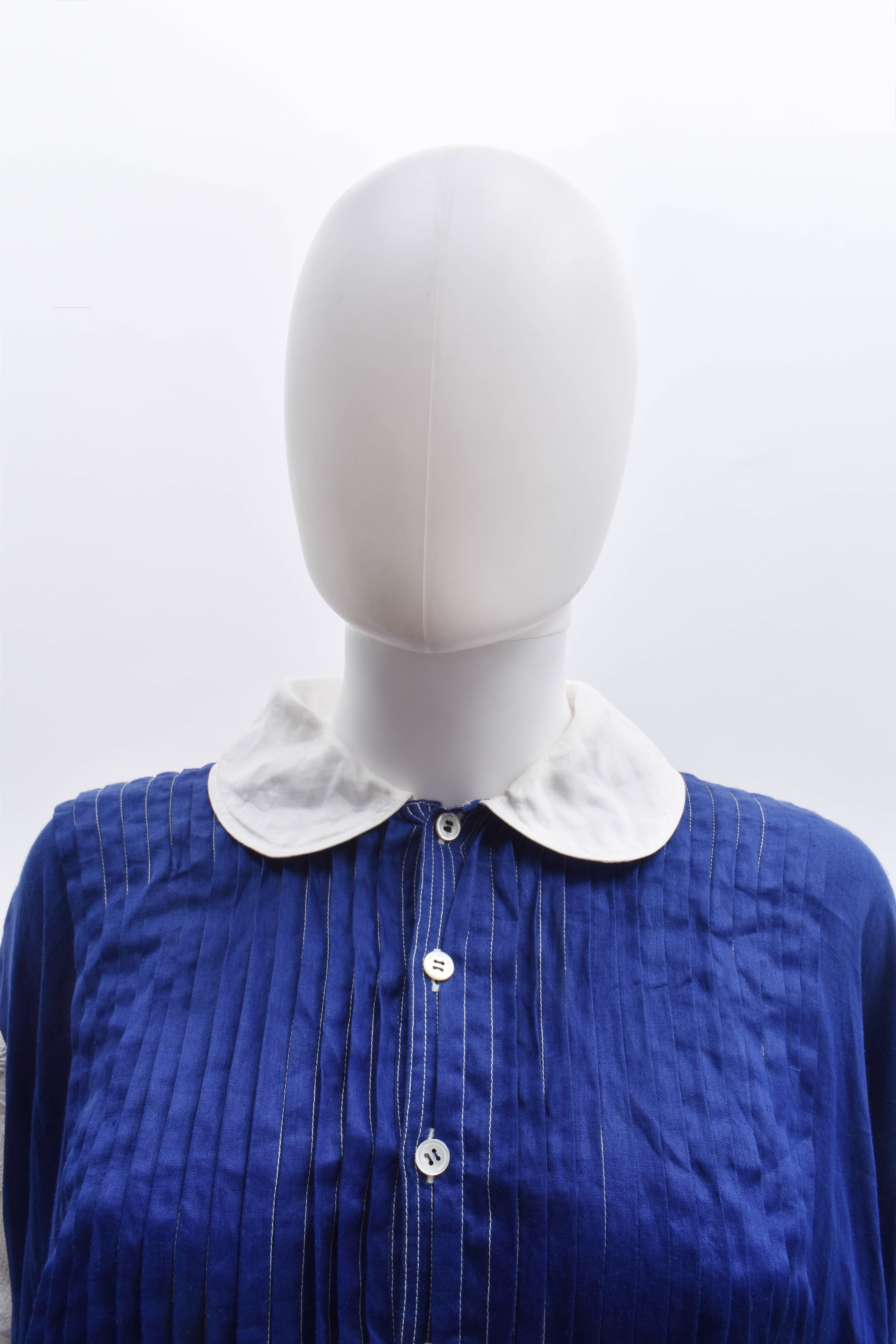 Junya Watanabe Blue Linen Shirt Dress with White Collar and Contrast Stitching S 2