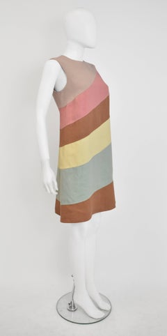 Valentino Multicolour Diagonal Striped Linen A-line Shift Dress