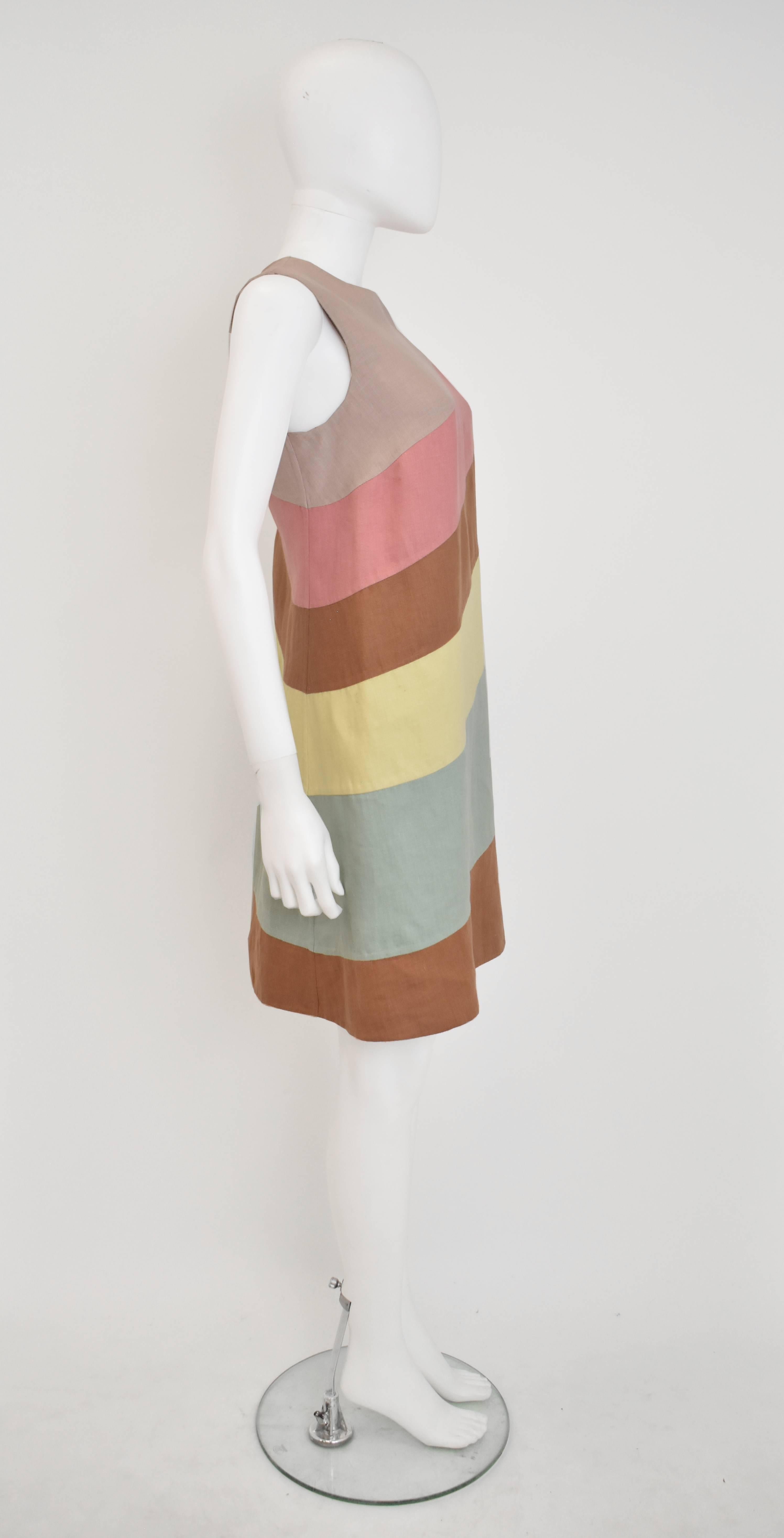 Brown Valentino Multicolour Diagonal Striped Linen A-line Shift Dress  For Sale