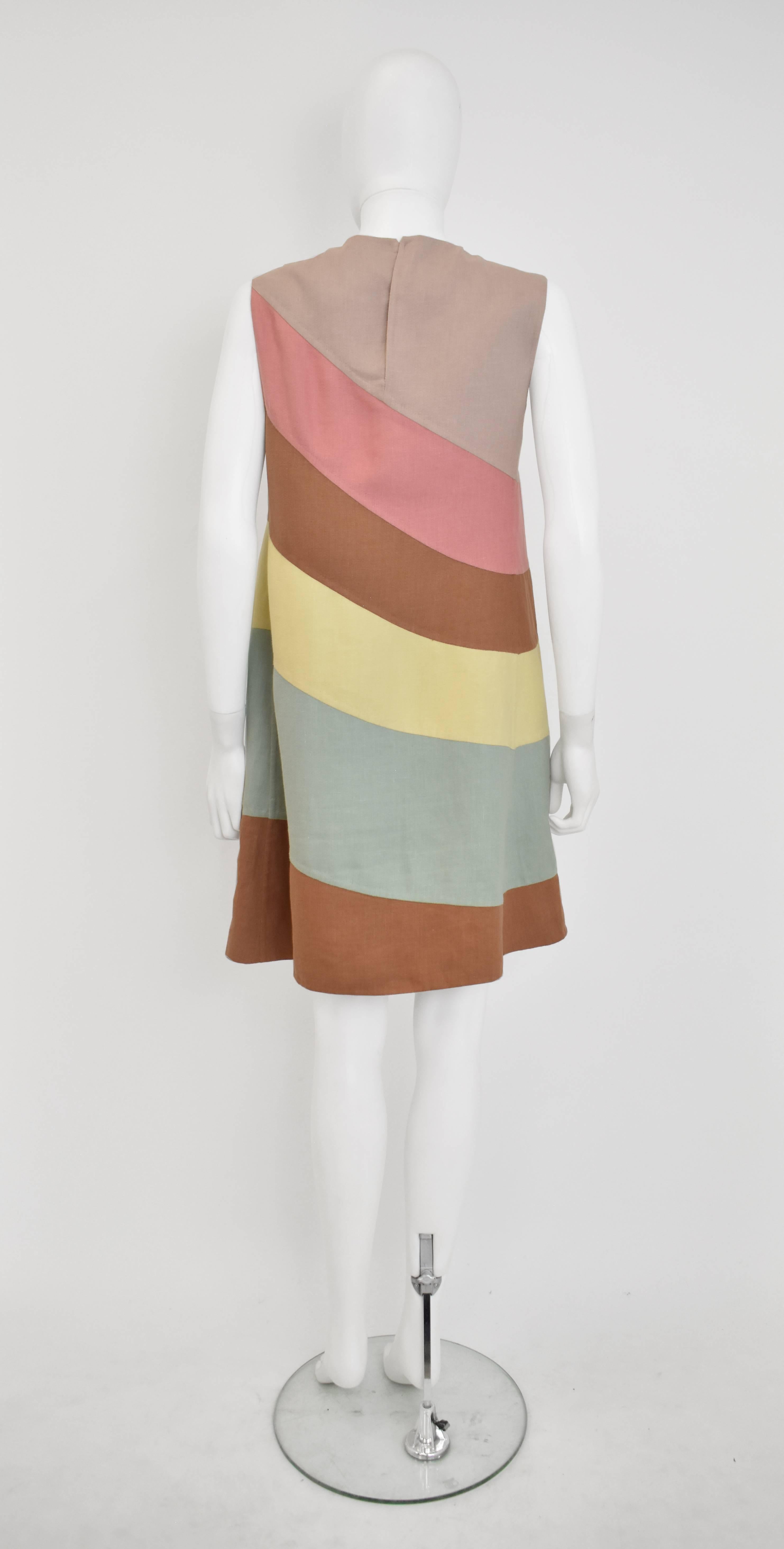 Valentino Multicolour Diagonal Striped Linen A-line Shift Dress  In Excellent Condition For Sale In London, GB