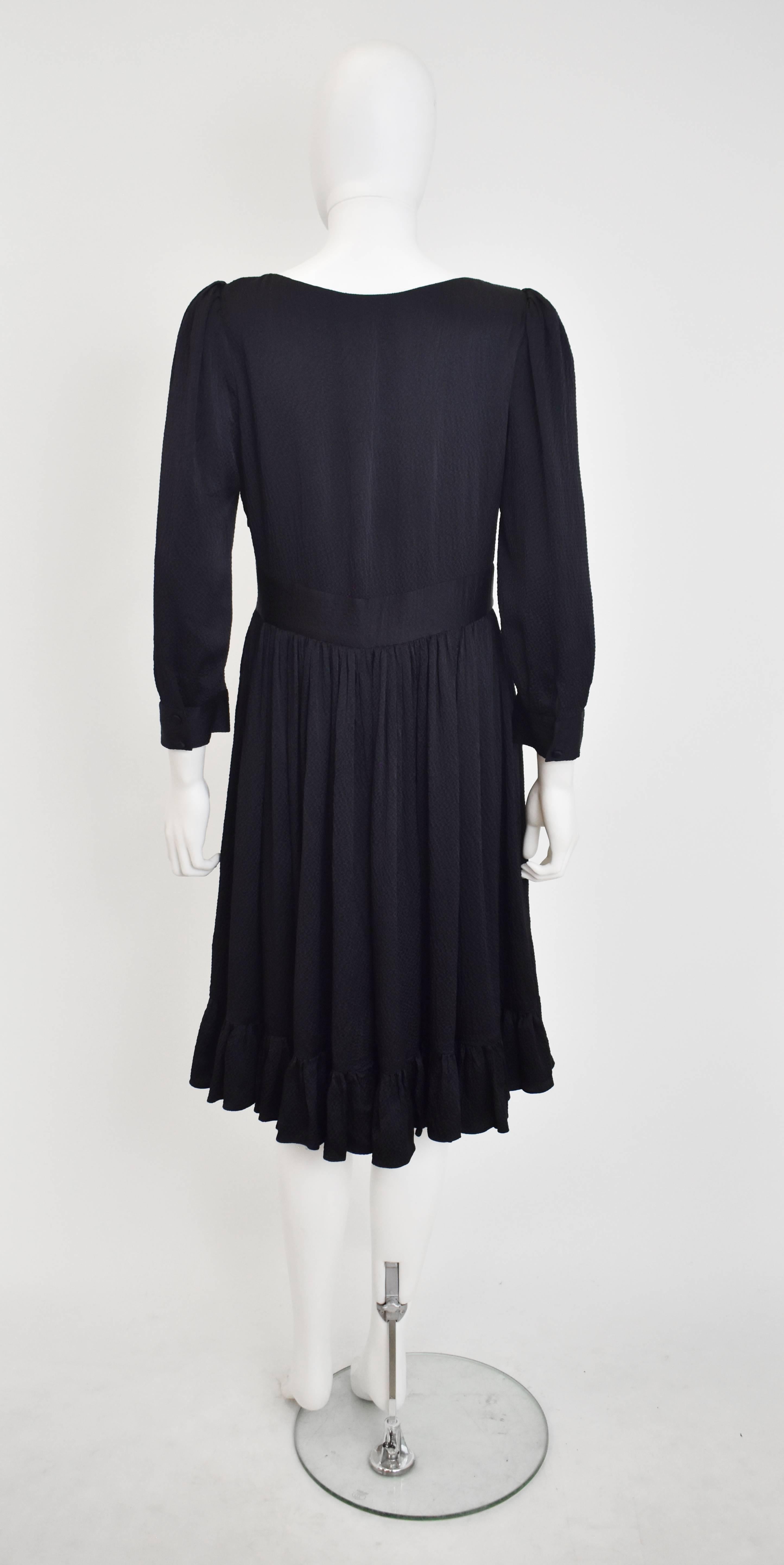 Balenciaga Black Silk Dress with Bell Sleeves and Ruffle Hem  In Excellent Condition For Sale In London, GB