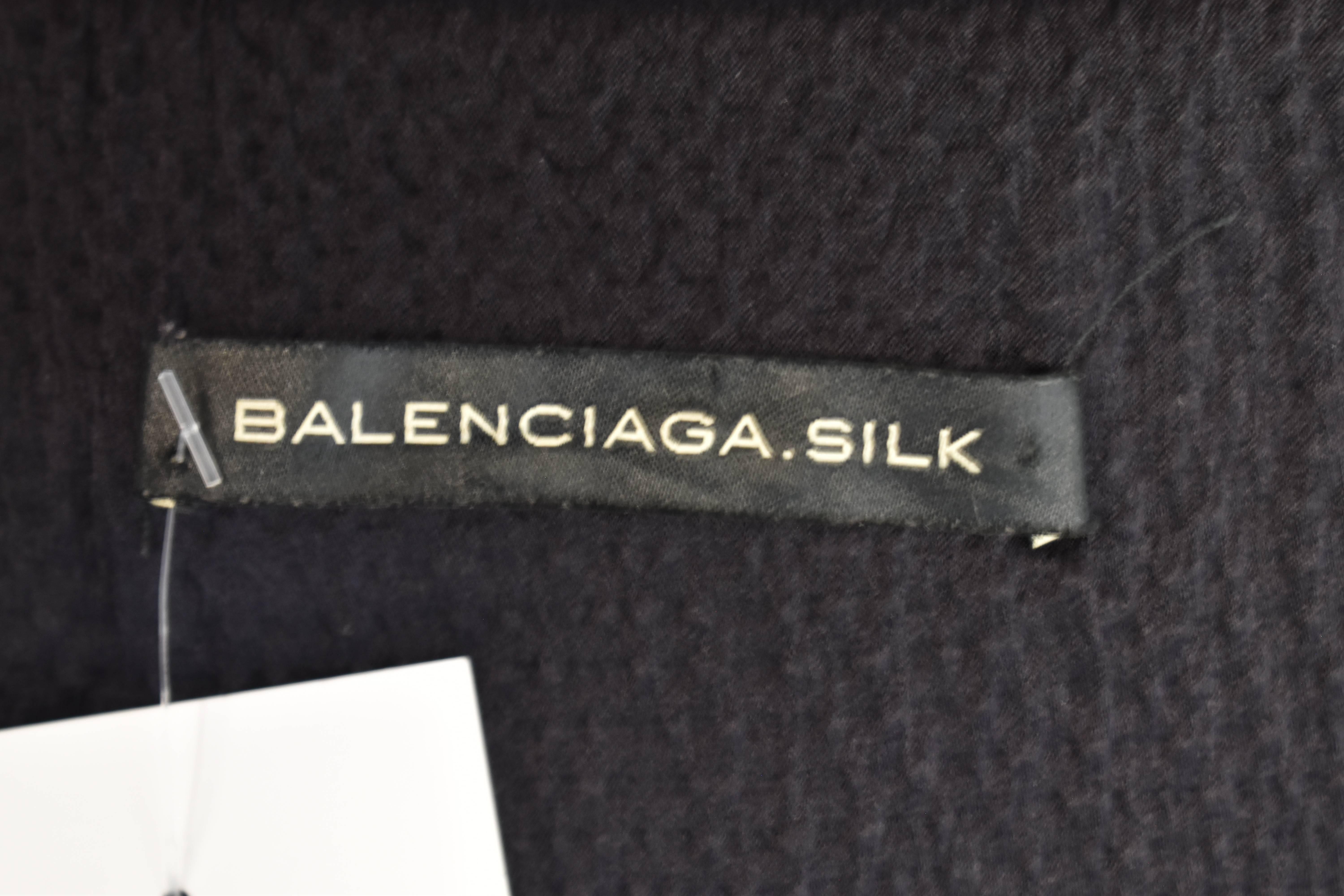 Balenciaga Black Silk Dress with Bell Sleeves and Ruffle Hem  For Sale 1