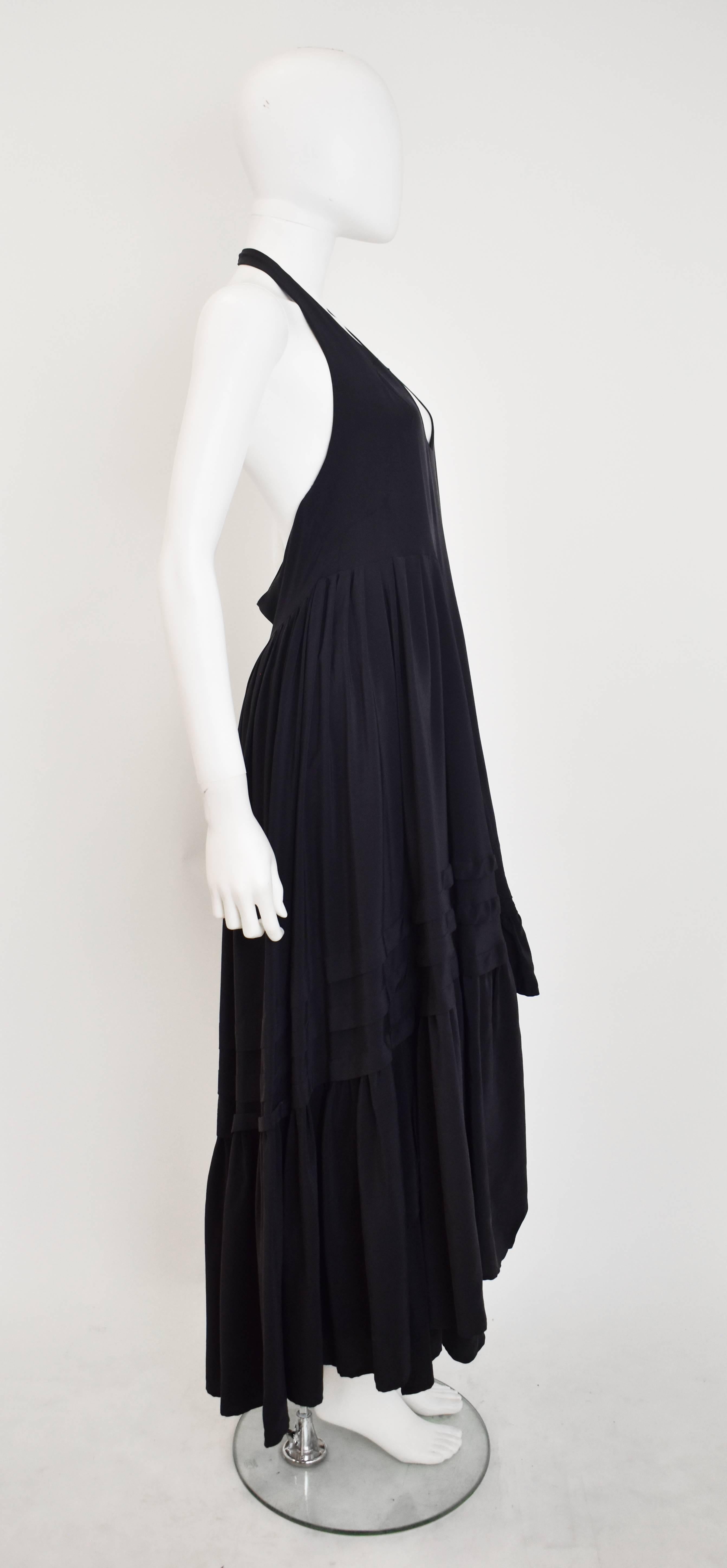 Balenciaga Black Silk Halter Neck Ruffle Dress In Excellent Condition For Sale In London, GB
