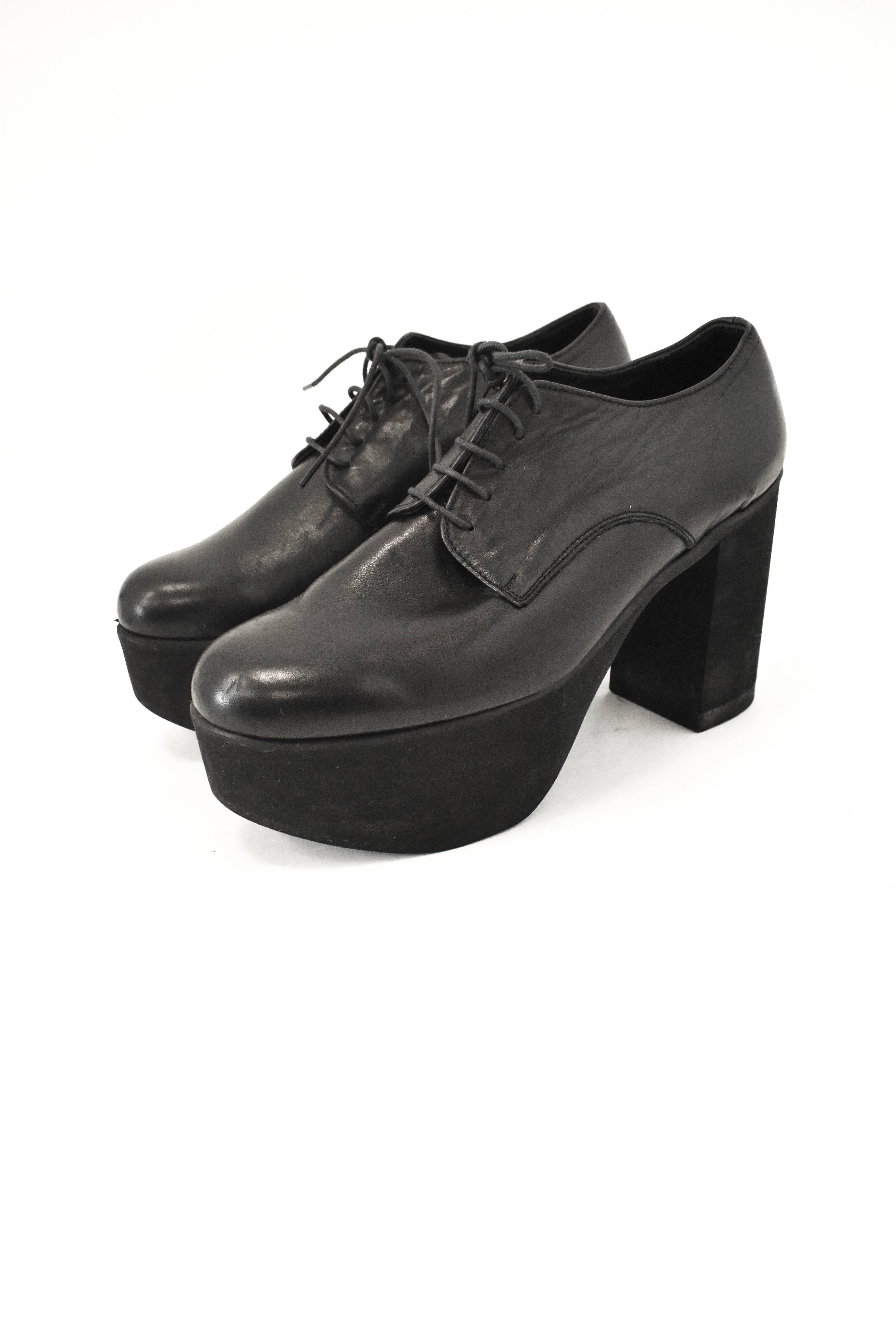 Yohji Yamamoto Black Platform Lace-Up Shoes In Good Condition In London, GB