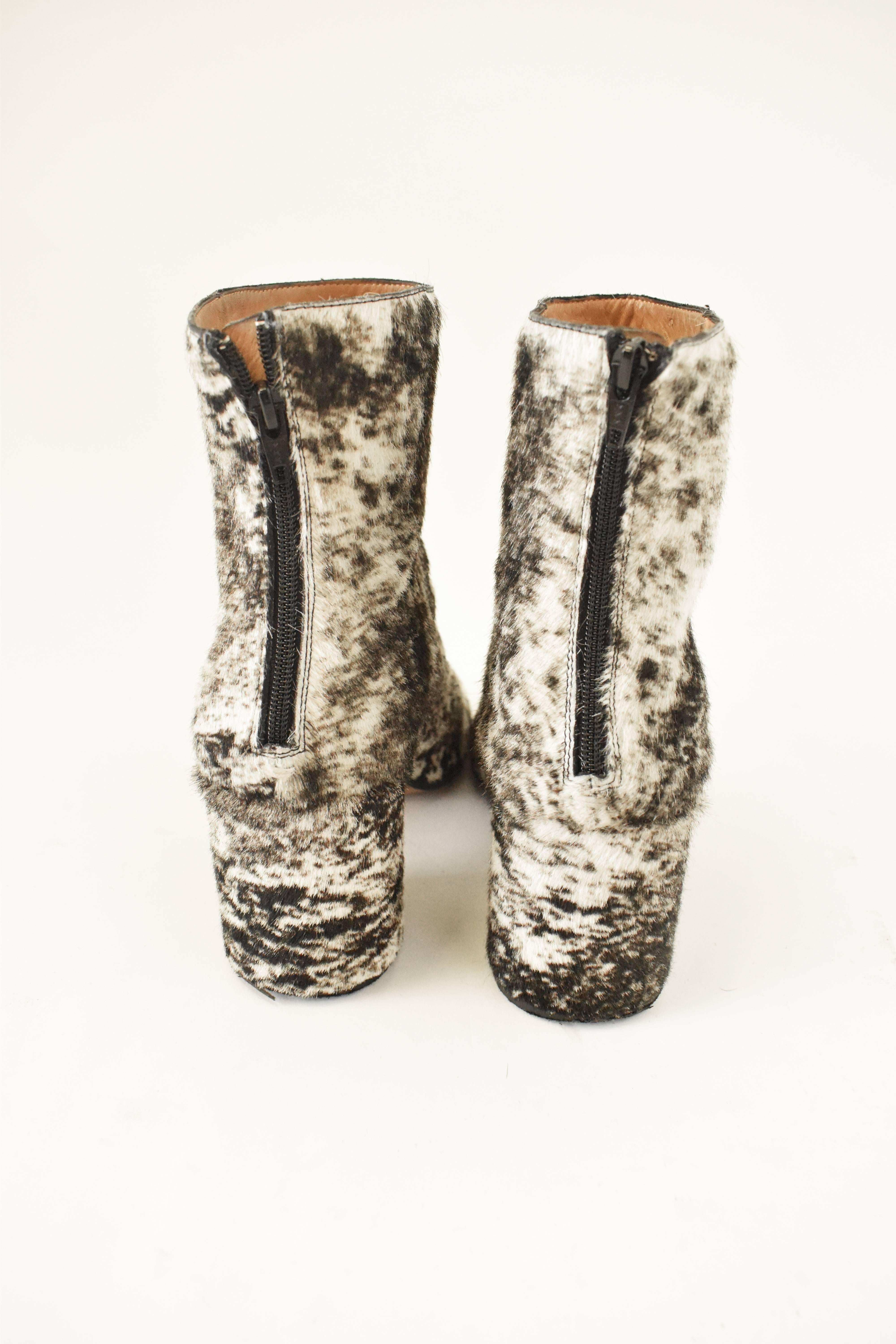 Women's Maison Martin Margiela White and Brown Ponyskin ‘Socks’ Ankle Boots For Sale