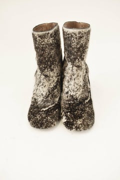 Maison Martin Margiela White and Brown Ponyskin ‘Socks’ Ankle Boots