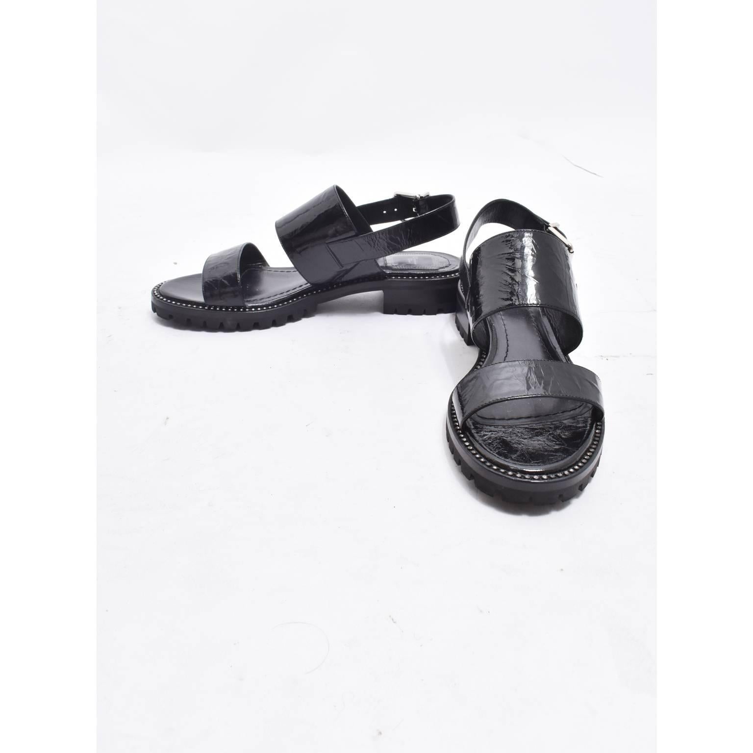 Christian Dior Black Leather Sandals with Crystal Detail Embellishments In Excellent Condition In London, GB