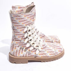 Bernard Willhelm White Leather Buckled Boots W Flame Print and Skull Buckle AW12