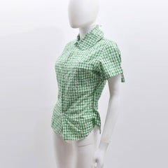 Junya Watanabe Green Gingham Floral Design Broderie Anglaise Short-Sleeve Shirt