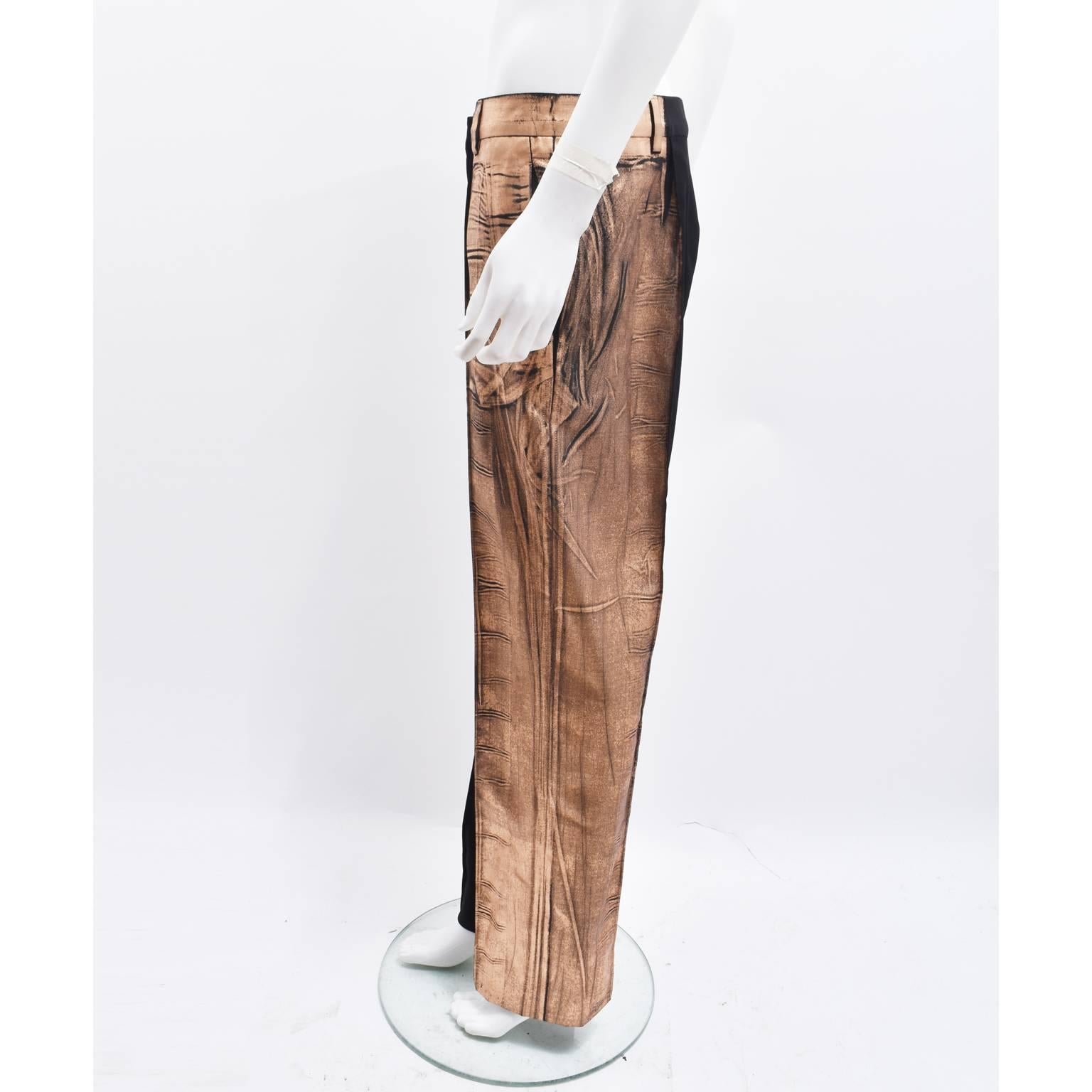 Maison Martin Margiela Black Wool Trousers with Metallic Bronze ‘Paint’  In Excellent Condition For Sale In London, GB