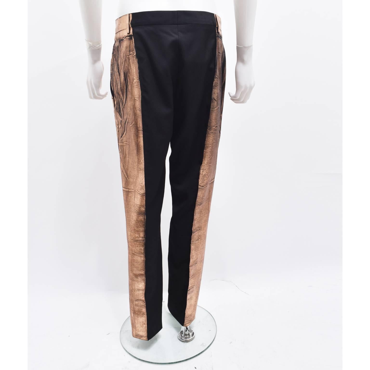 Women's Maison Martin Margiela Black Wool Trousers with Metallic Bronze ‘Paint’  For Sale