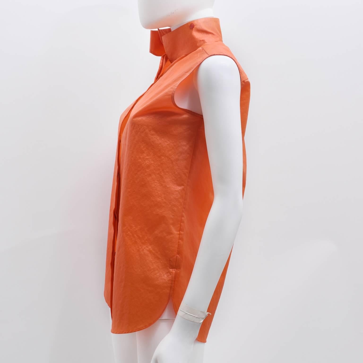 Balenciaga Orange Sleeveless Vest Shirt with Collar Details  In Excellent Condition For Sale In London, GB
