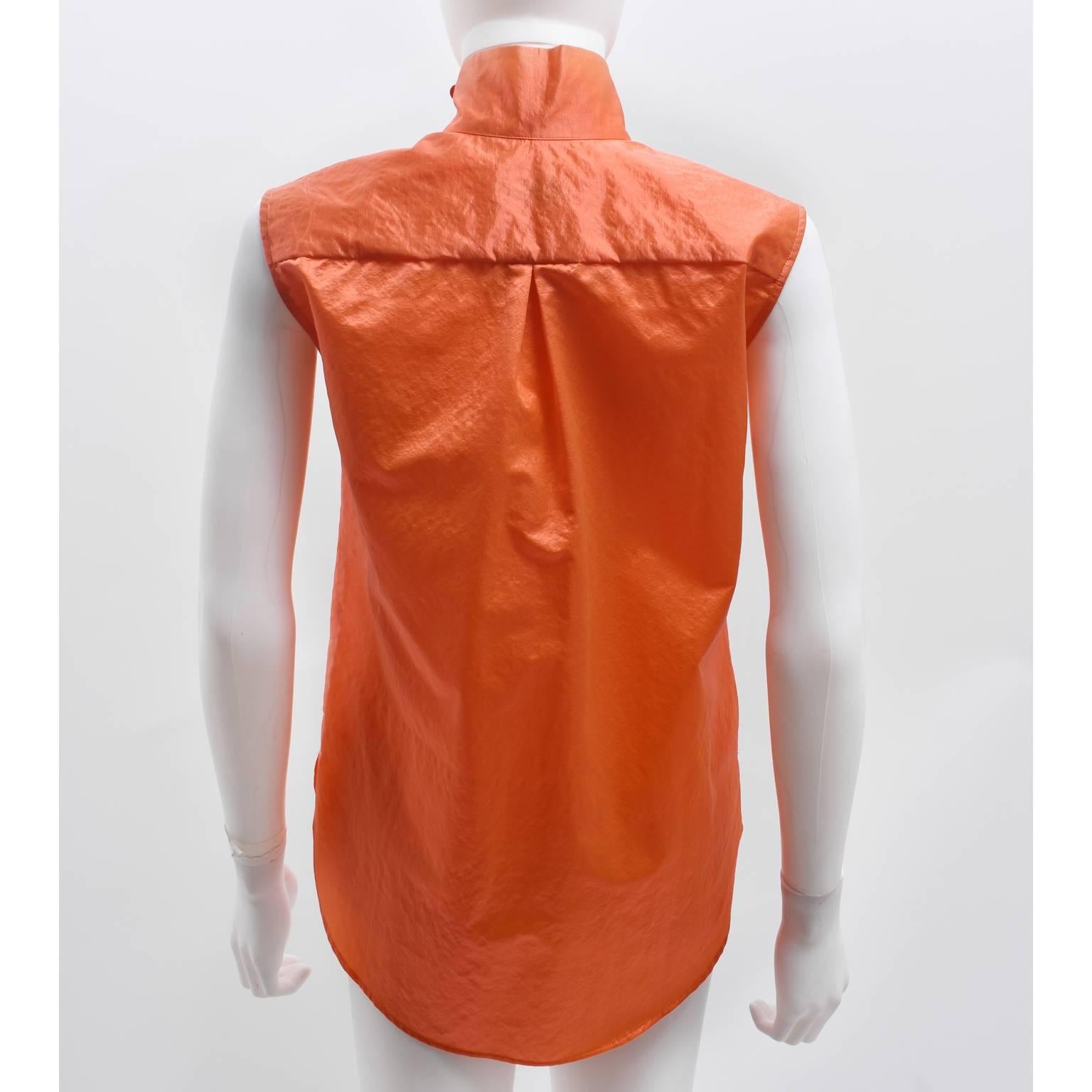 Women's Balenciaga Orange Sleeveless Vest Shirt with Collar Details  For Sale