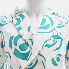 J.W. Anderson White Double Breasted Jacket with Green Rose Print and Buckles
