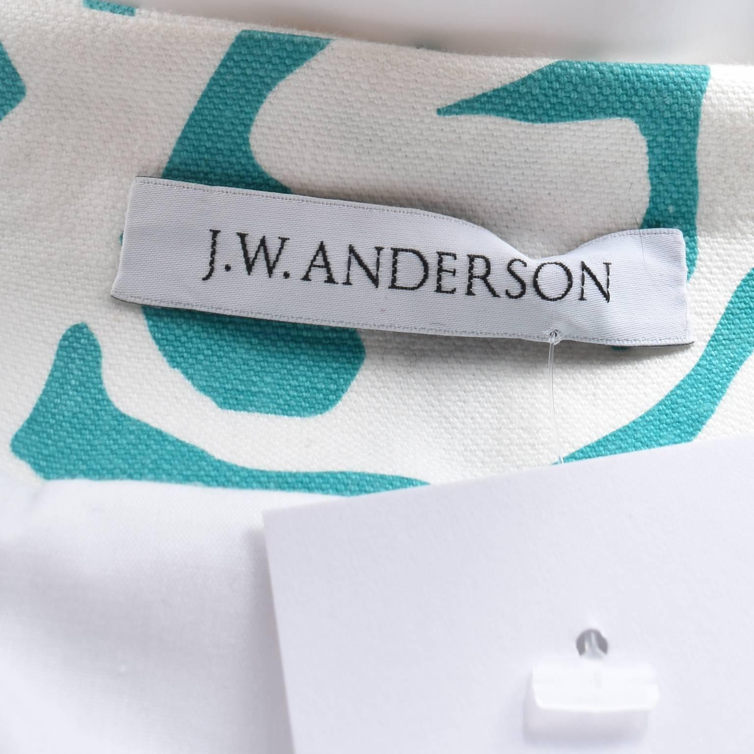 J.W. Anderson White Double Breasted Jacket with Green Rose Print and Buckles For Sale 3