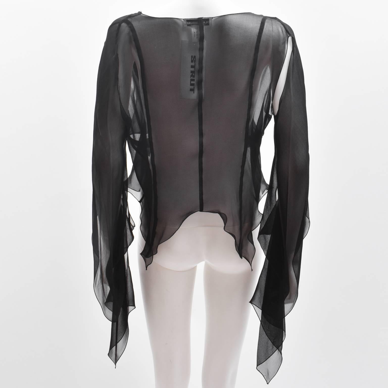 Roland Mouret Black Sheer Silk Tie Blouse with Cut-Out Details c.2010 For Sale 2
