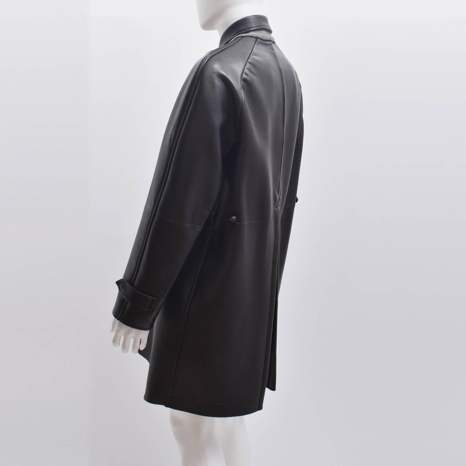 Burberry Prorsum Black Leather Long Coat A/W13 (SAMPLE) In Good Condition For Sale In London, GB