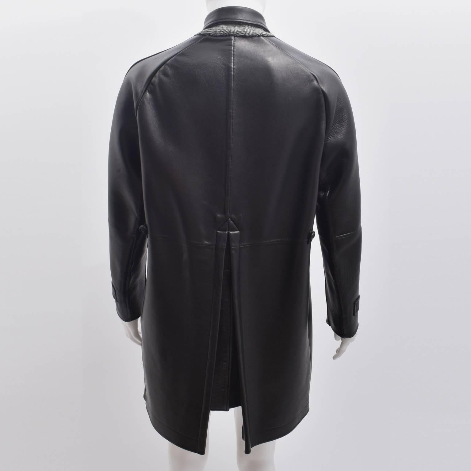 Men's Burberry Prorsum Black Leather Long Coat A/W13 (SAMPLE) For Sale