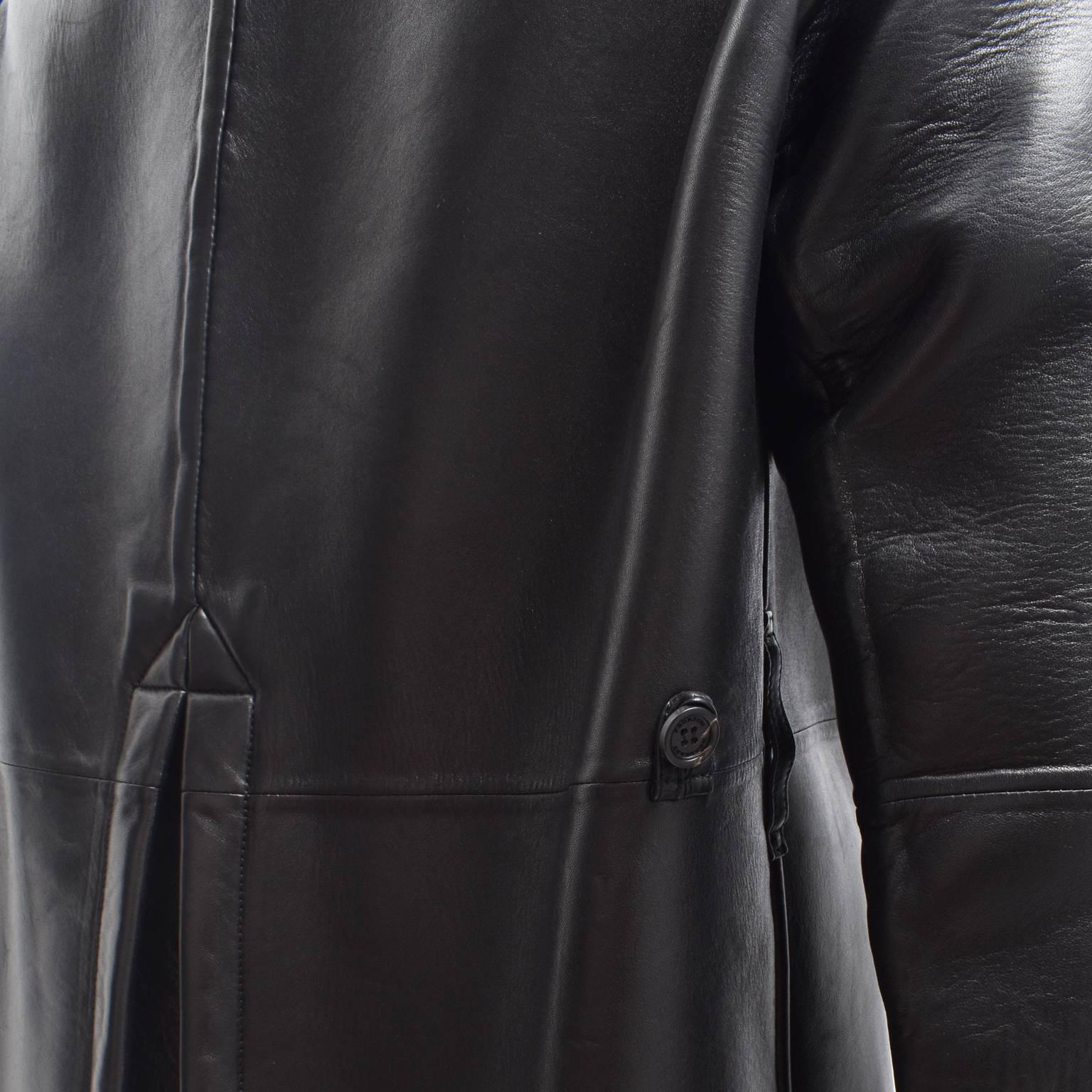 Burberry Prorsum Black Leather Long Coat A/W13 (SAMPLE) For Sale 2