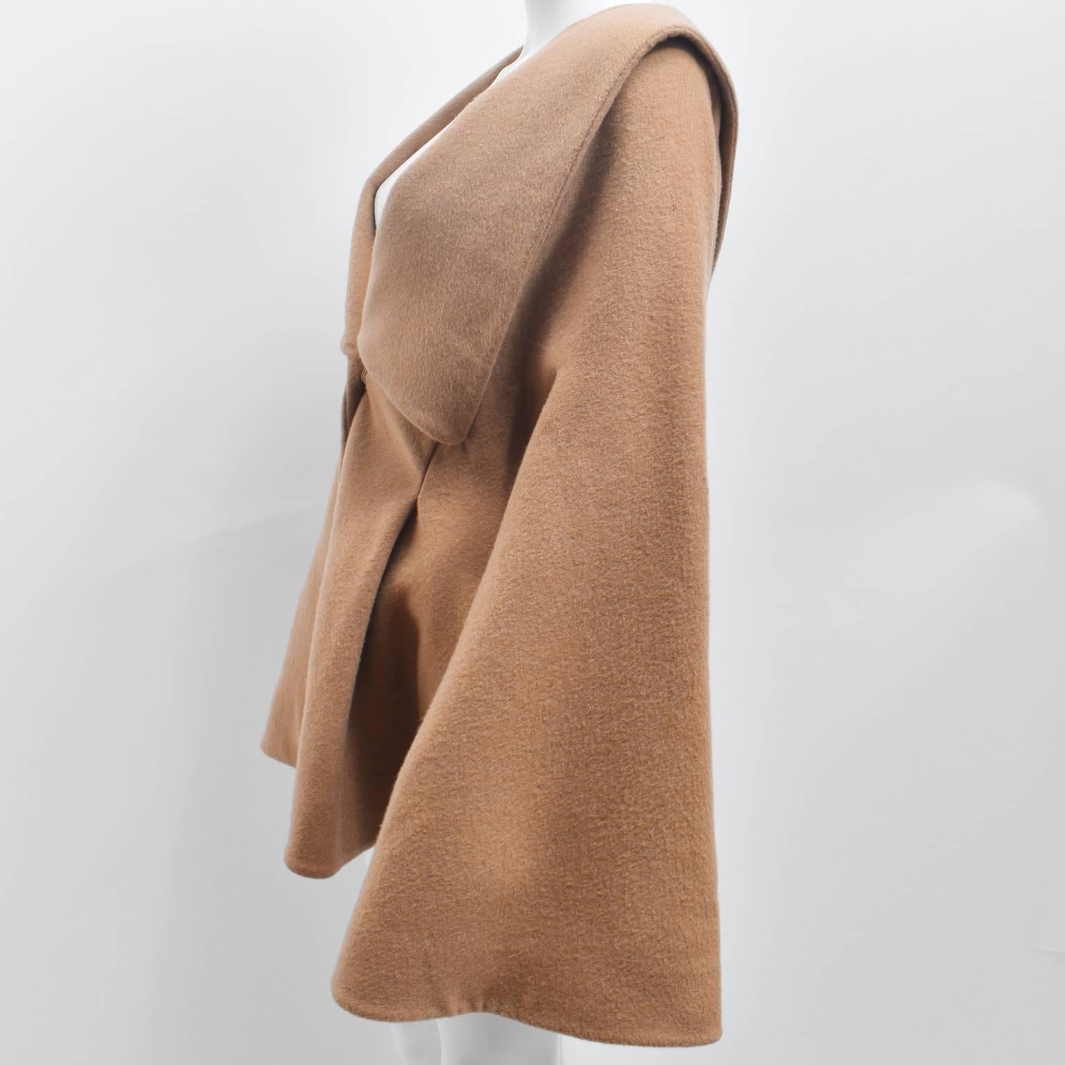 Brown Alexander McQueen Camel Cashmere Coat with Connected Bell Sleeves