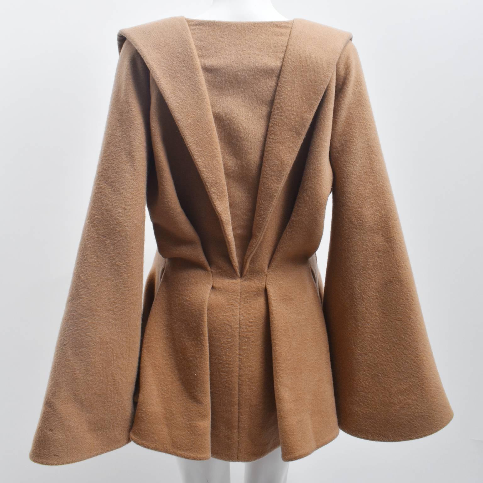 Alexander McQueen Camel Cashmere Coat with Connected Bell Sleeves 1