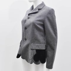 Comme des Garcons Grey Wool Blazer with Scalloped Hem & Black Velvet Panels