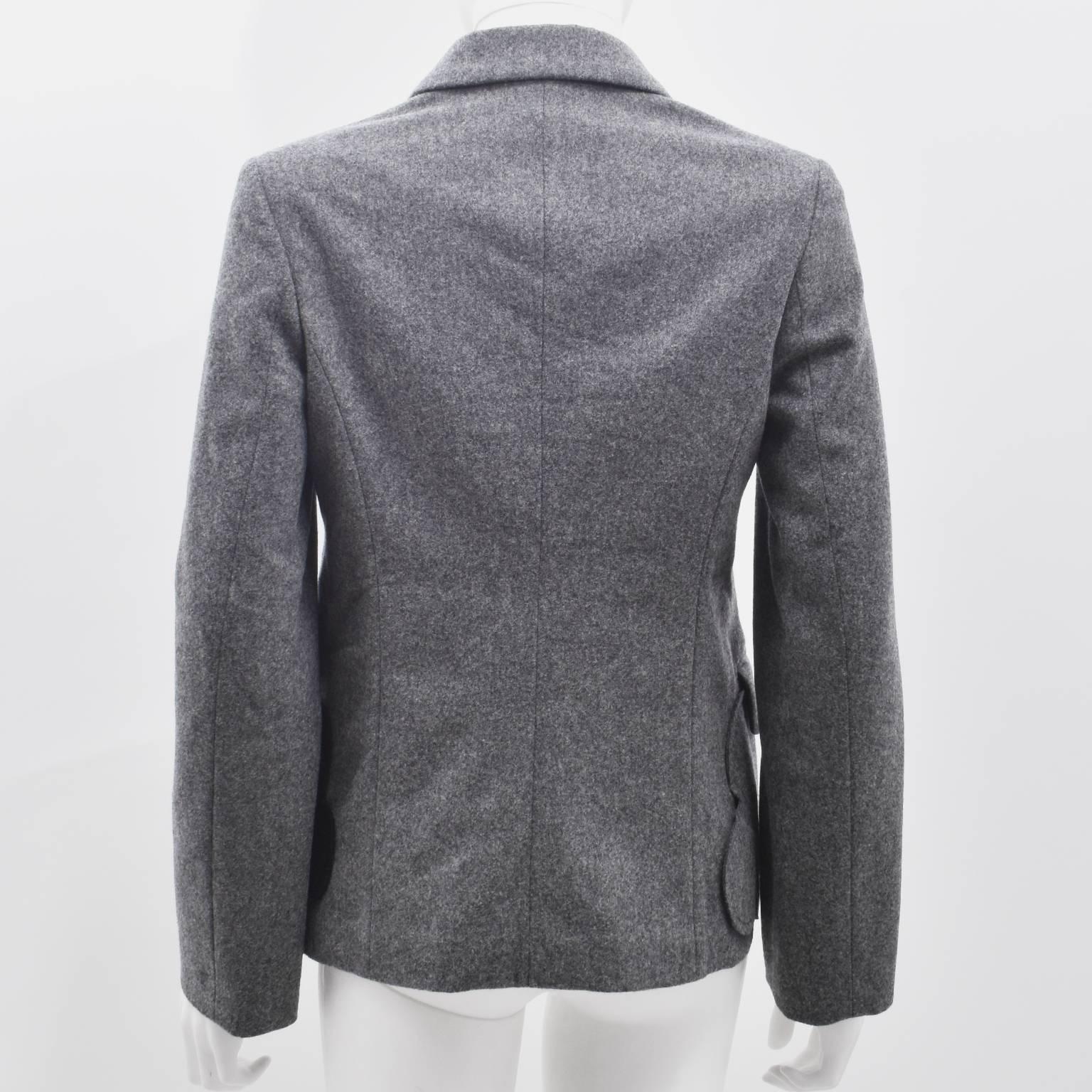 Comme des Garcons Grey Wool Blazer with Scalloped Hem & Black Velvet Panels  1