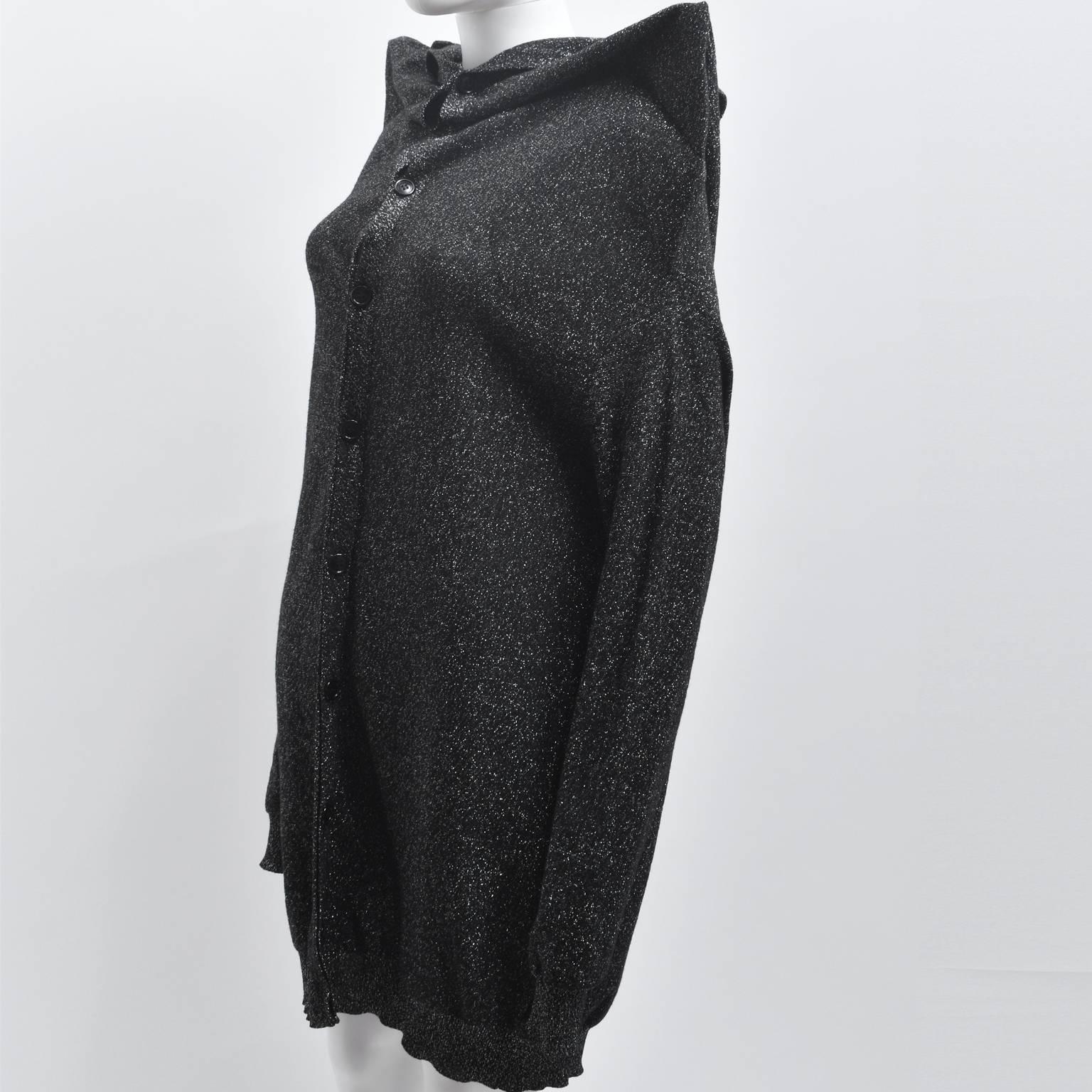 Maison Martin Margiela Black and Silver Glitter Knit with Exaggerated Shoulders In Excellent Condition For Sale In London, GB